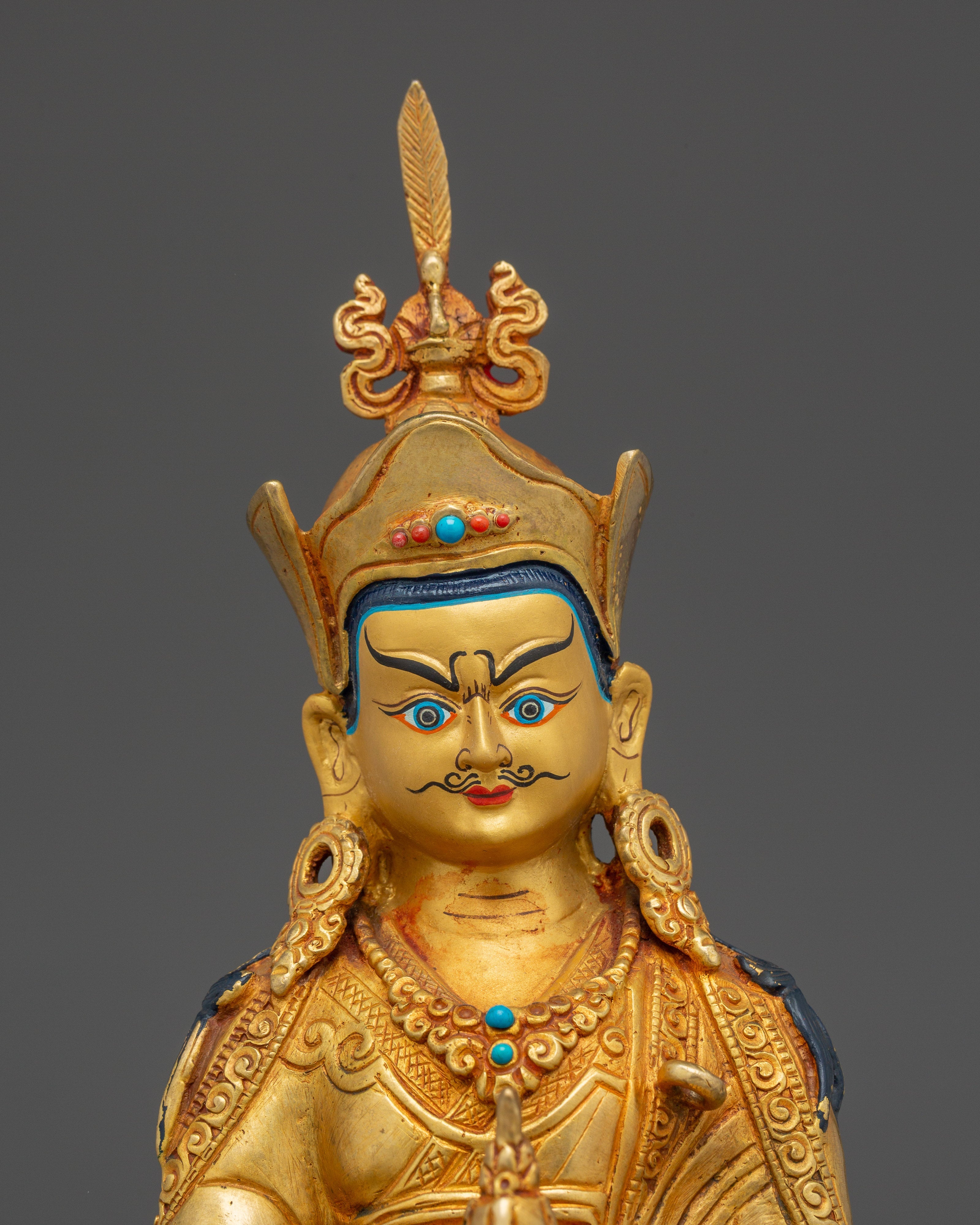 Sacred Statue of Lotus-Born Guru Rinpoche | Handcrafted Tibetan Buddhist Art
