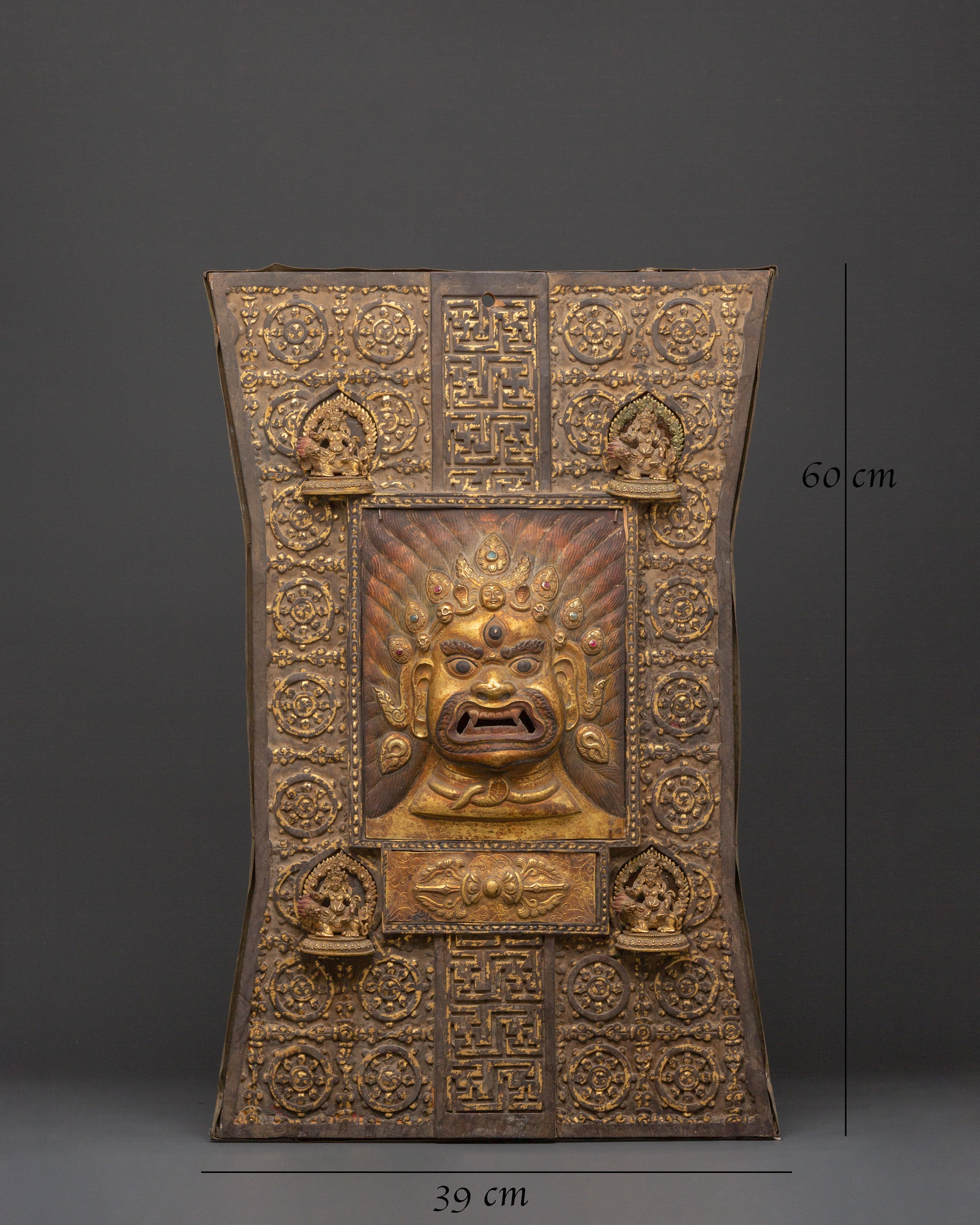 Mahakala Deity Wall Hanging with Four Deities and Vajra Design