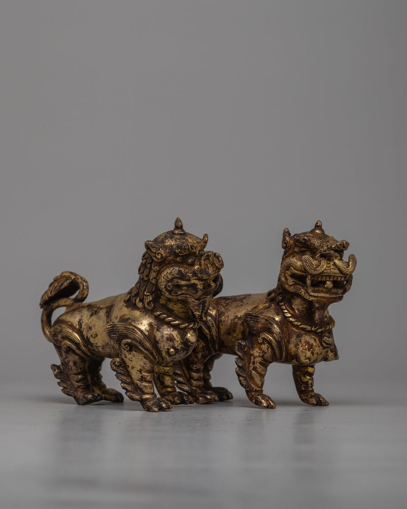 Copper Lion Statue Set | Majestic Guardians of Strength and Power