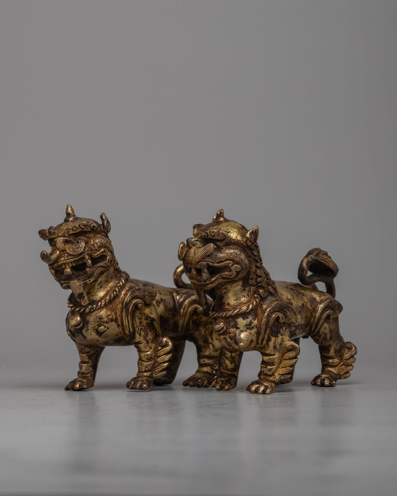 Copper Lion Statue Set | Majestic Guardians of Strength and Power