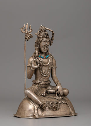 Shiva Silver Plated Copper Statue | Adi Yogi Shiva Ji Statue for Zen Decor
