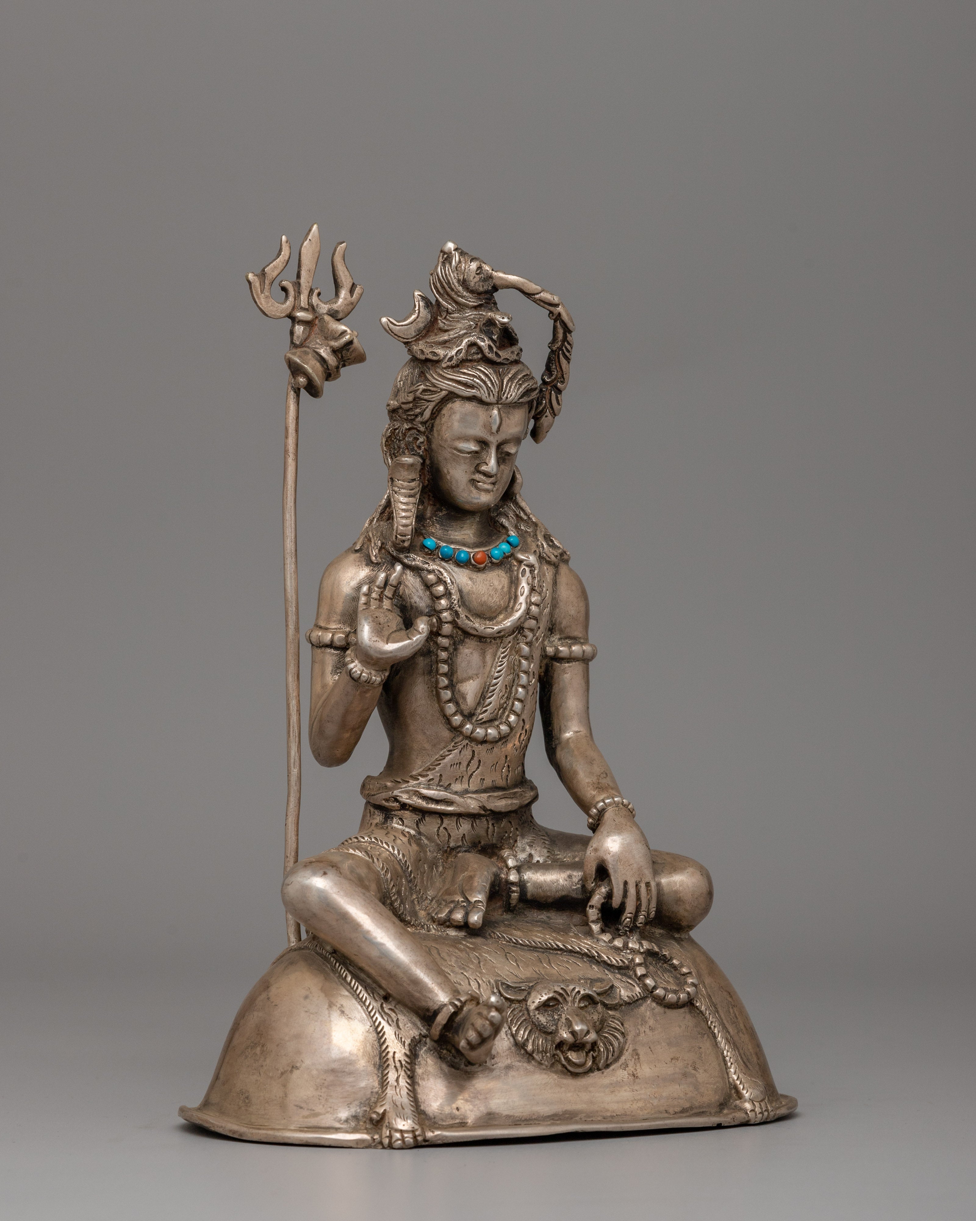 Shiva Silver Plated Copper Statue | Adi Yogi Shiva Ji Statue for Zen Decor