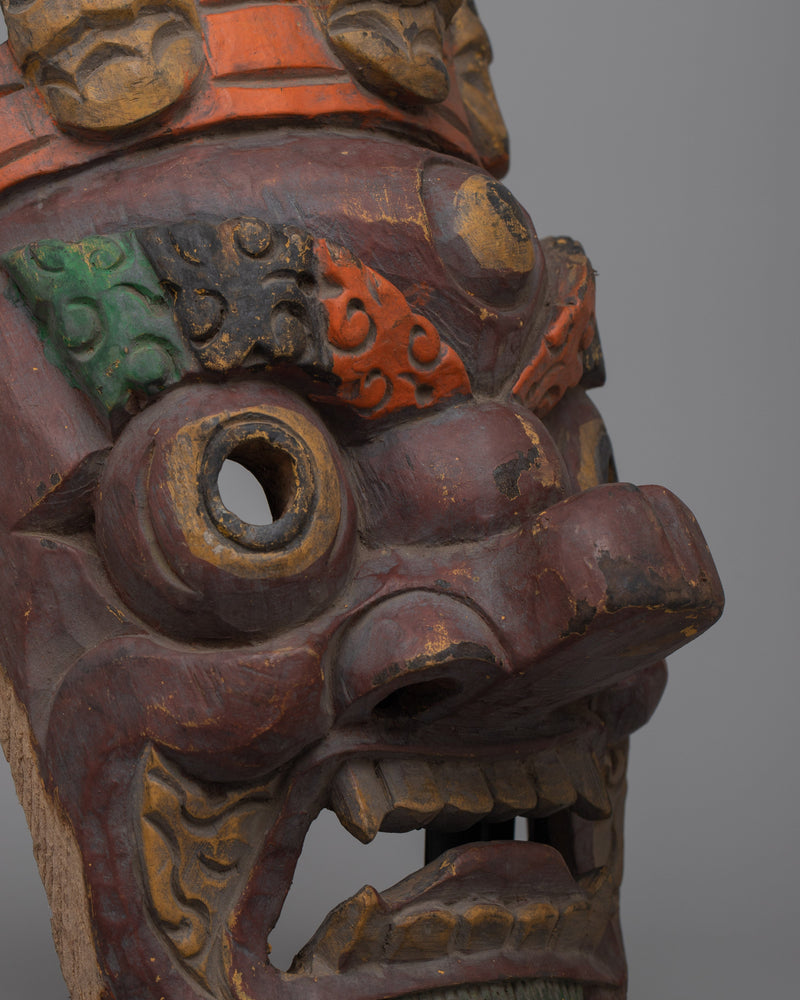 Vintage Mahakala Mask | Handcrafted Wooden Artifact of Divine Wrath