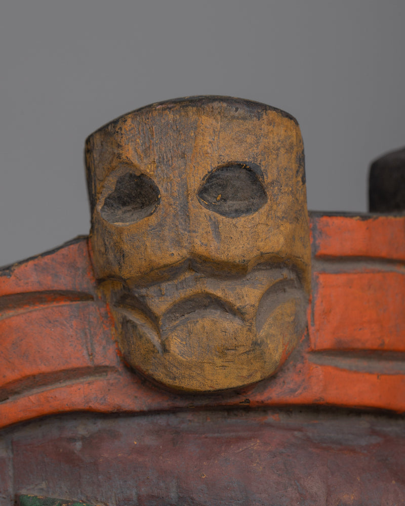 Vintage Mahakala Mask | Handcrafted Wooden Artifact of Divine Wrath