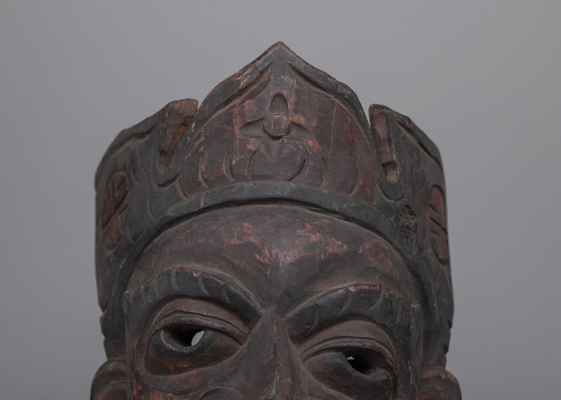 Vintage Wooden Guru Rinpoche Mask | Vintage Table Accent for Spiritual Inspiration