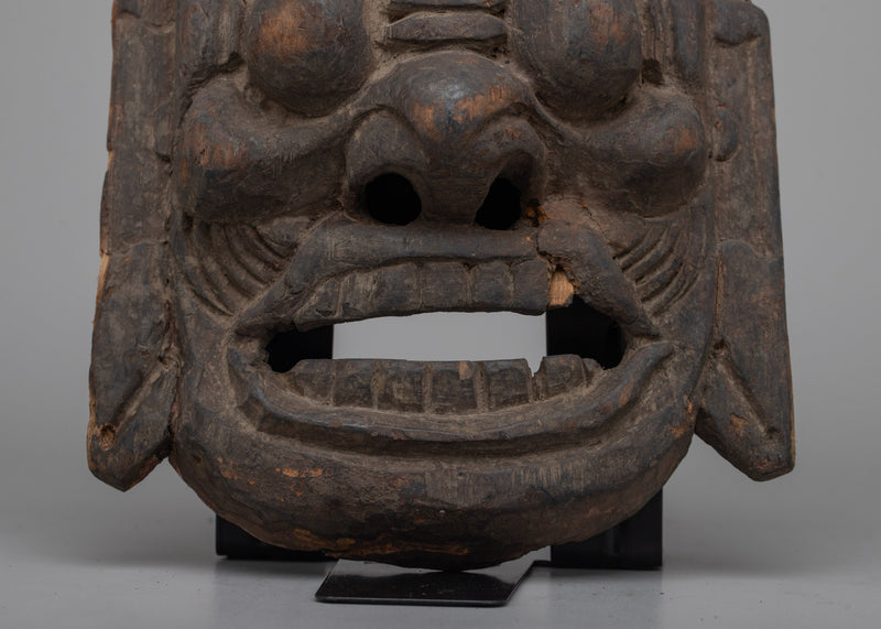 Mahakala Vintage Mask |  Handcrafted Wooden Carving of Spiritual Powe