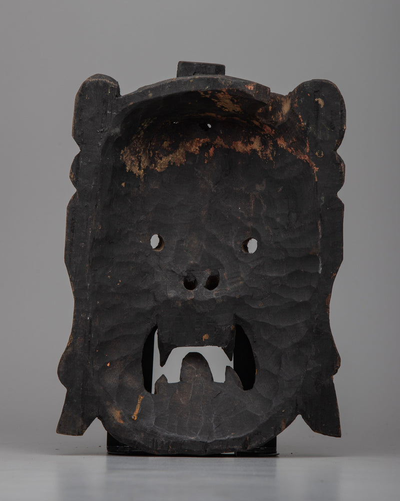 Wooden Vintage Mahakala Mask | Tabletop Decor with Spiritual Essence