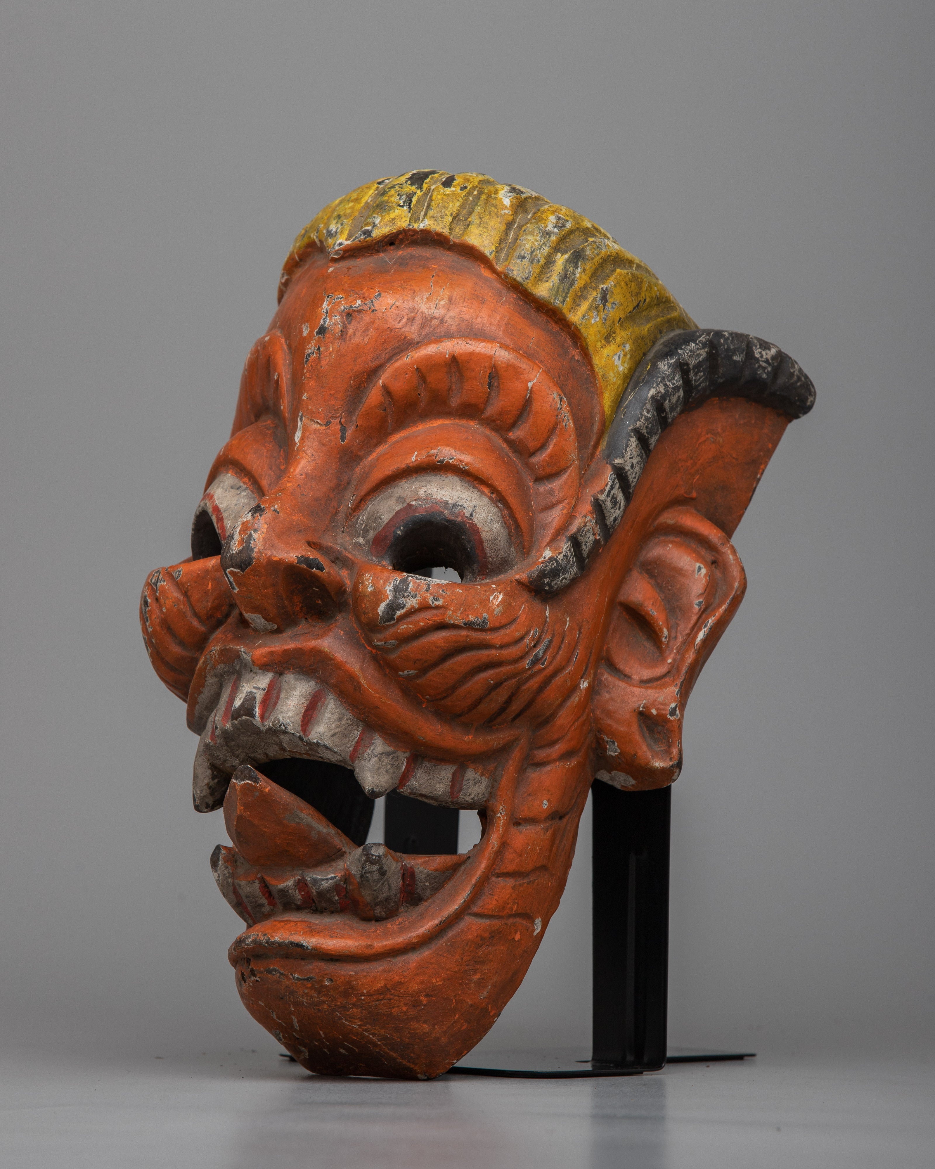 Handcrafted Vintage Laughing Mask | Intricately Carved Wooden Art for Home