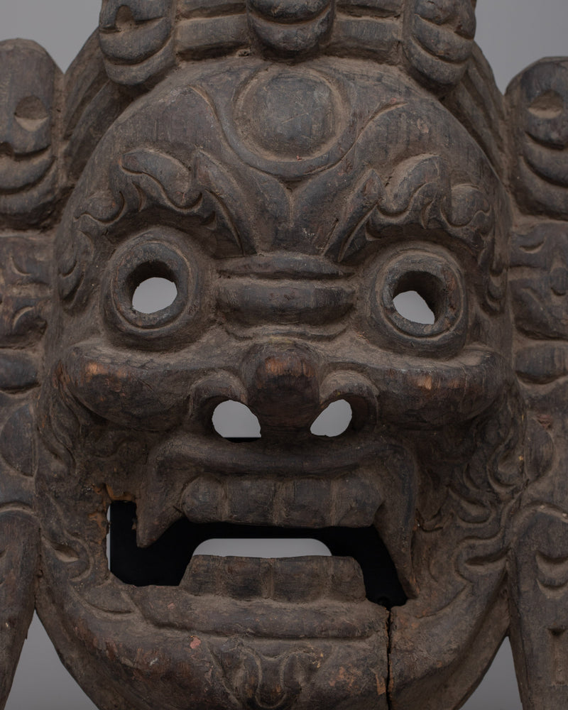 Antique Wooden Mahakala Mask | Sacred Relic of Spiritual Protectio