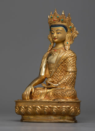 Crown Shakyamuni Buddha Copper Statue | Regal Symbol of Enlightenment and Serenity