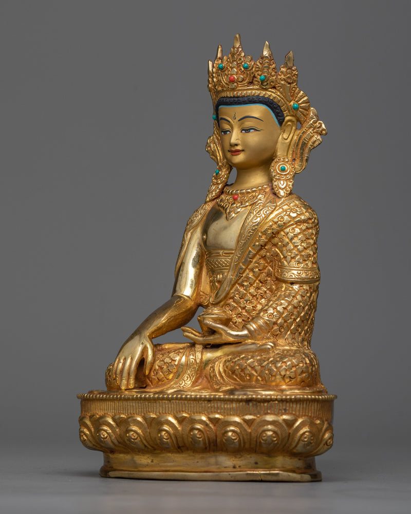 Crown Shakyamuni Buddha Copper Statue | Regal Symbol of Enlightenment and Serenity