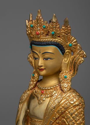 Crown Shakyamuni Buddha Copper Statue | Regal Symbol of Enlightenment and Serenity