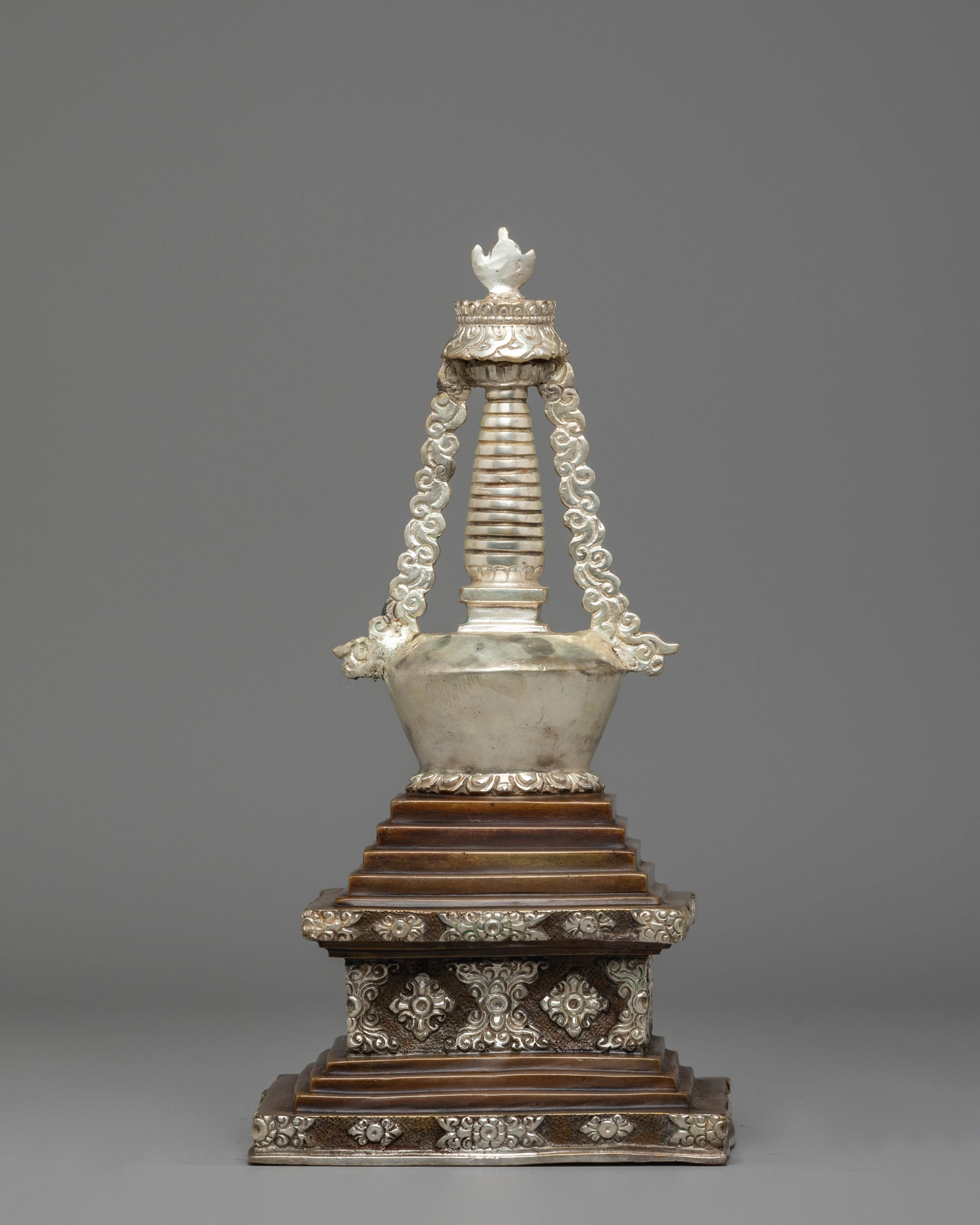 Handmade Silver Plated Stupa for Altar | Tibetan Ritual Stupa