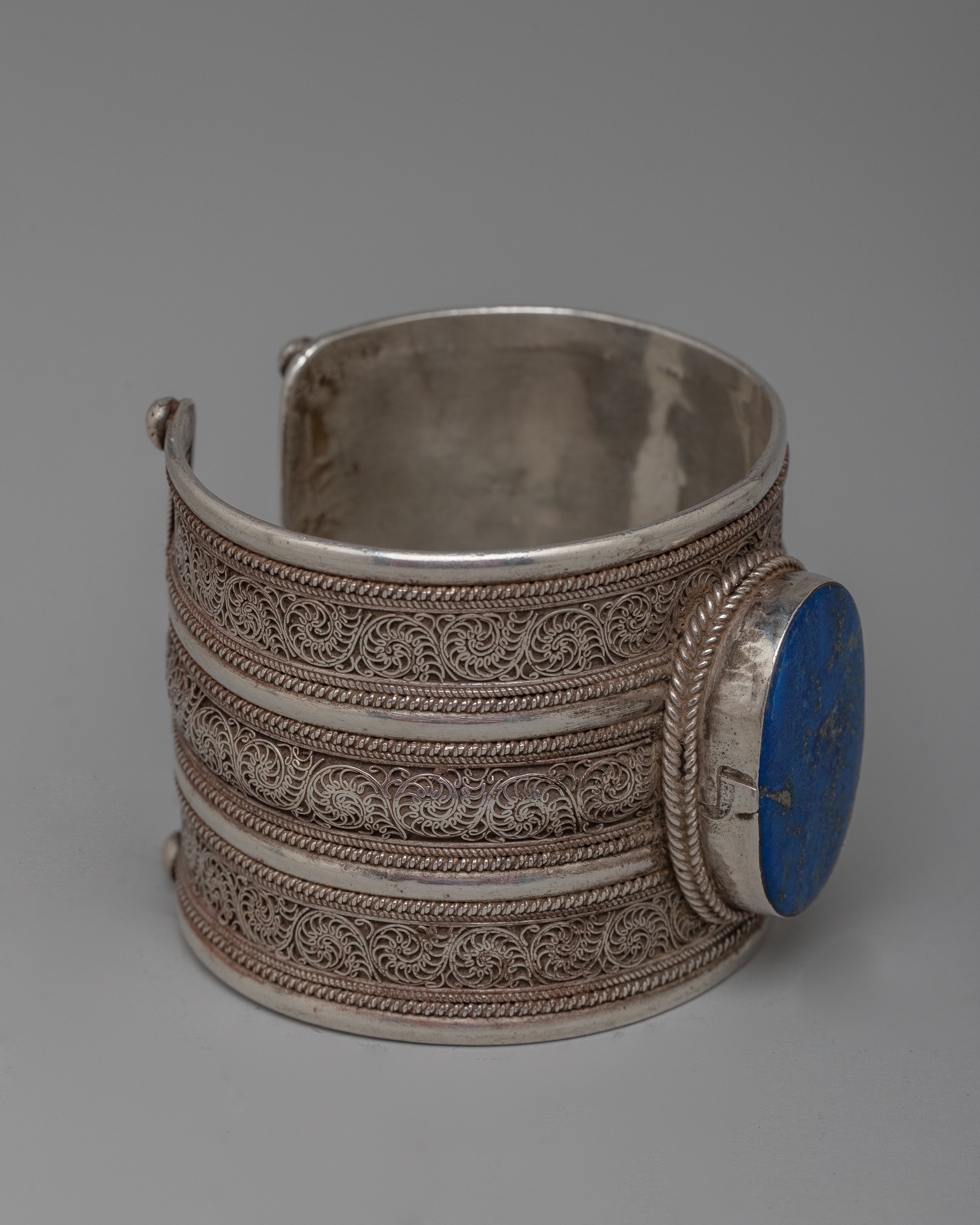 Silver Lapis Cuff Bracelet | Handcrafted Elegance with Lapis Lazuli