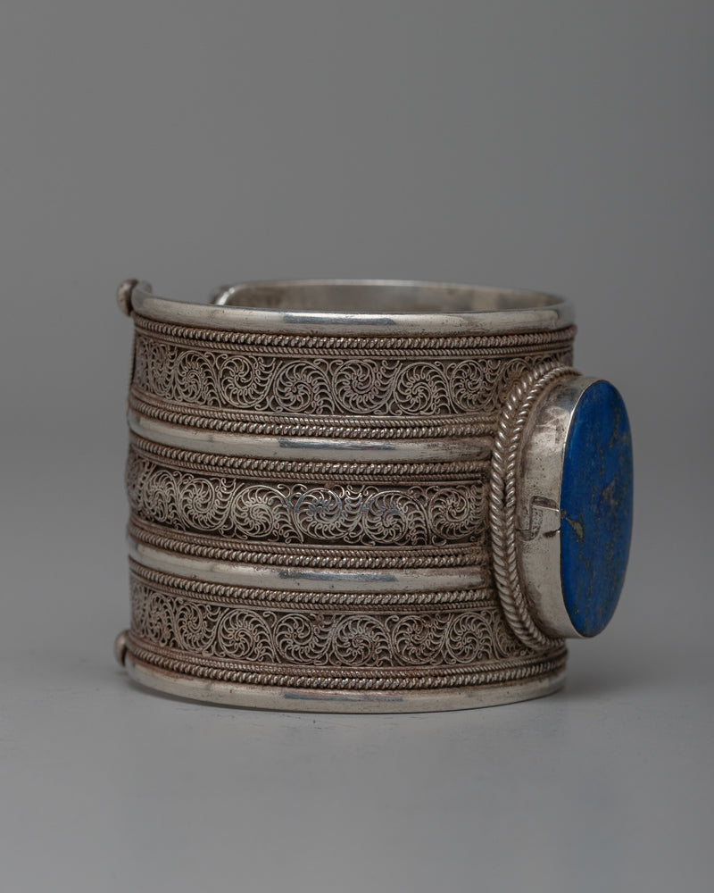 Silver Lapis Cuff Bracelet | Handcrafted Elegance with Lapis Lazuli