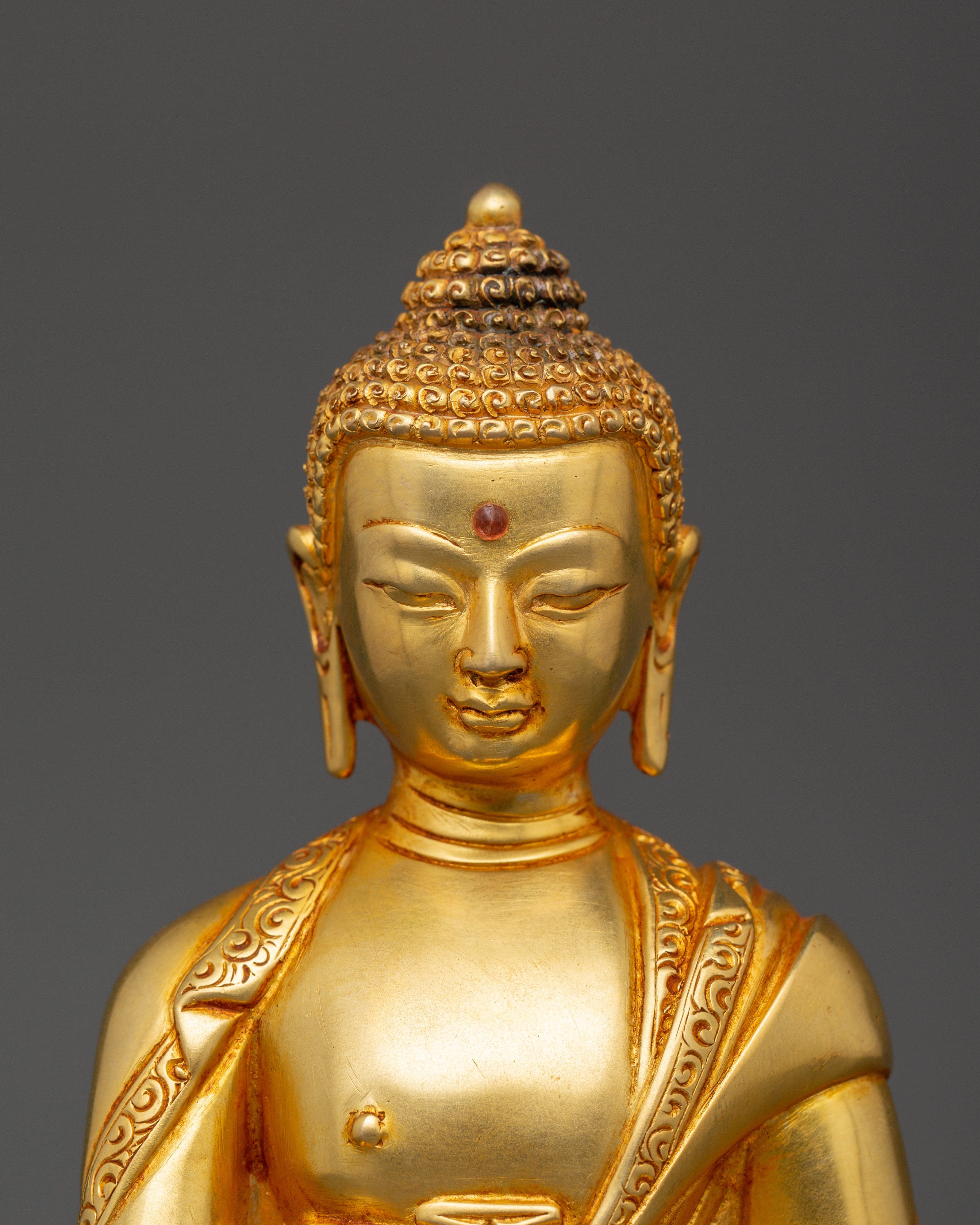 Shakyamuni Buddha Gold Plated Statue | Handcrafted Copper Deity for Meditation