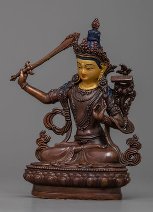 Machine made Manjushri Statue | Oxidized Copper Body, Symbolizing Wisdom and Enlightenment