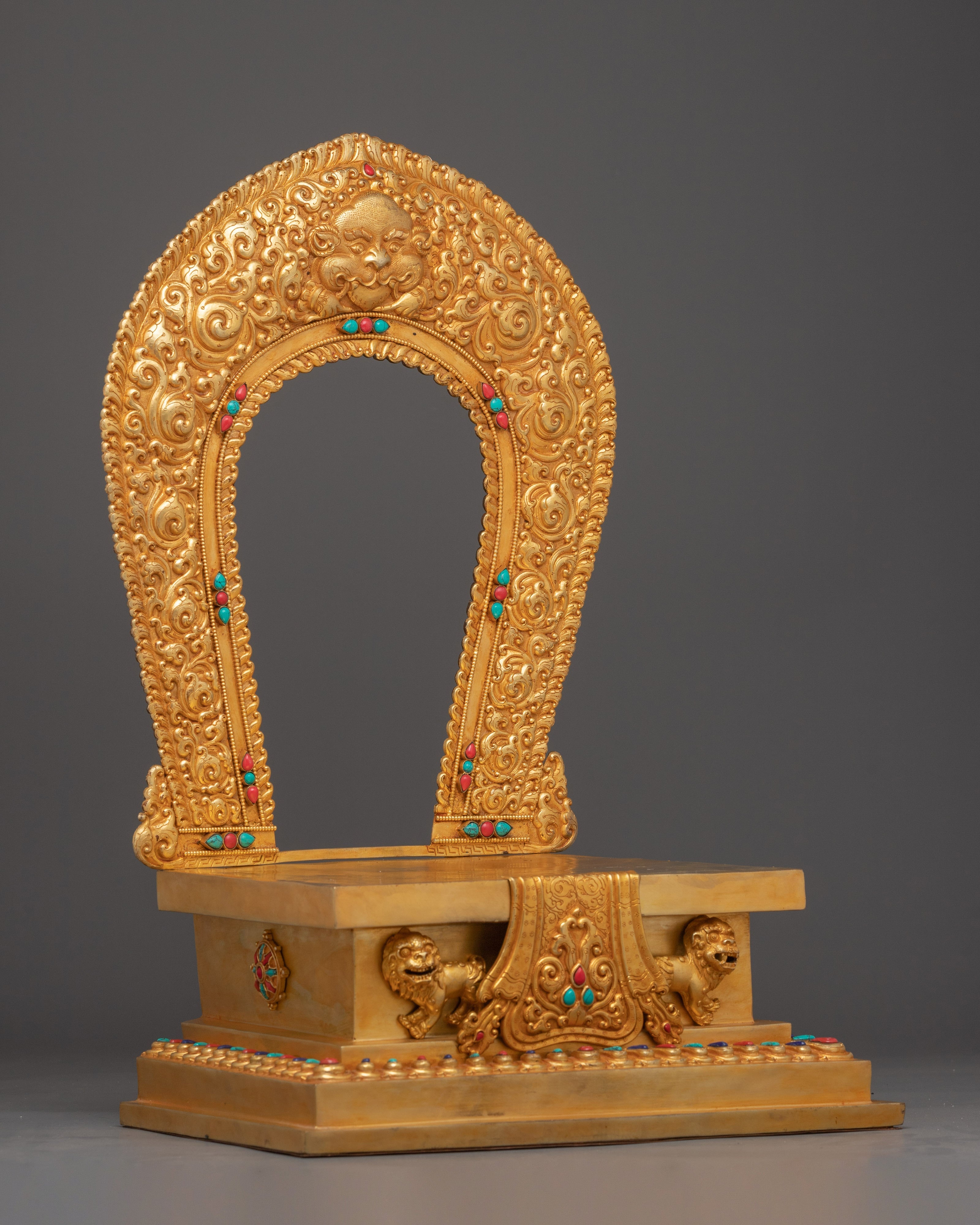 Traditional Tibetan Throne | Turquoise & Coral Inlay