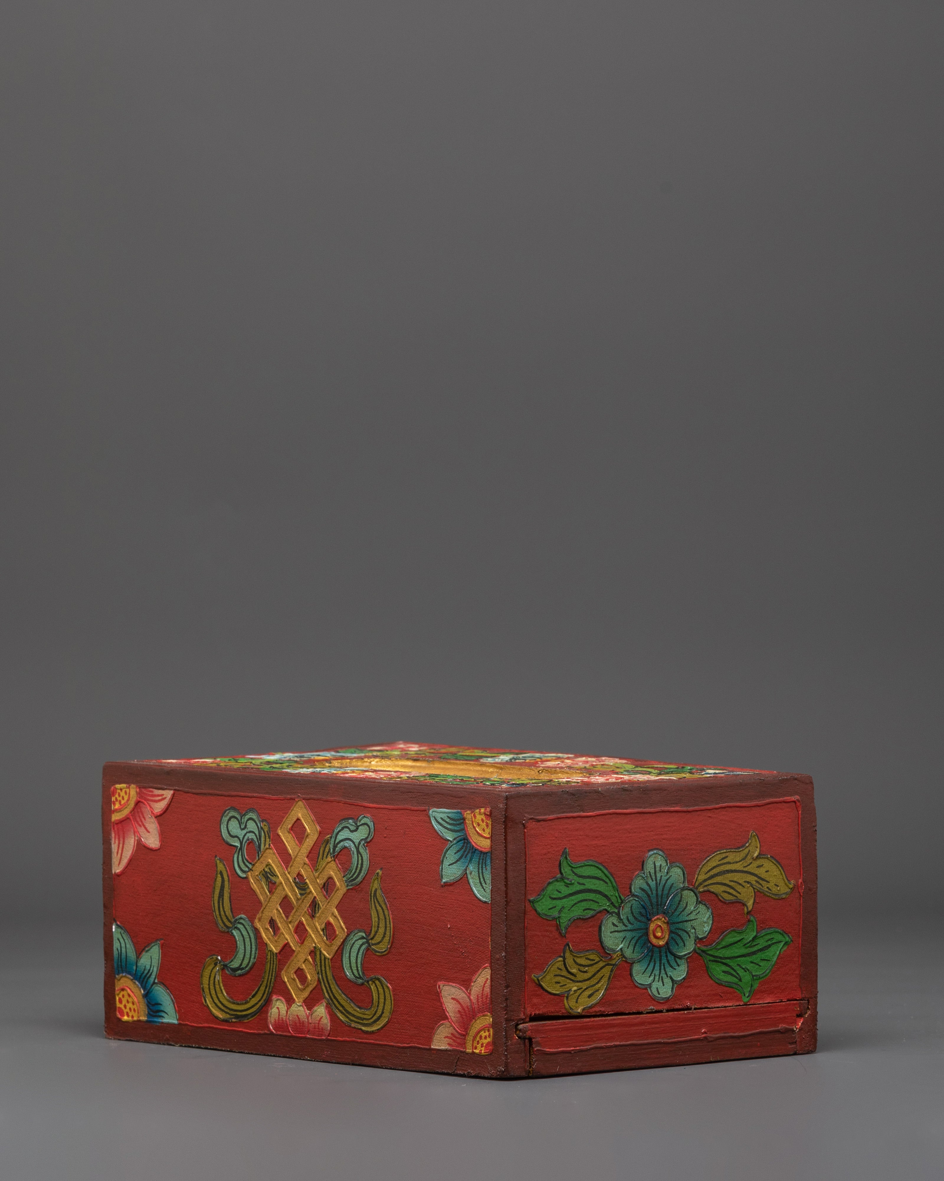 Wooden Tissue Box for Decor | Hand Painted Tibetan Art