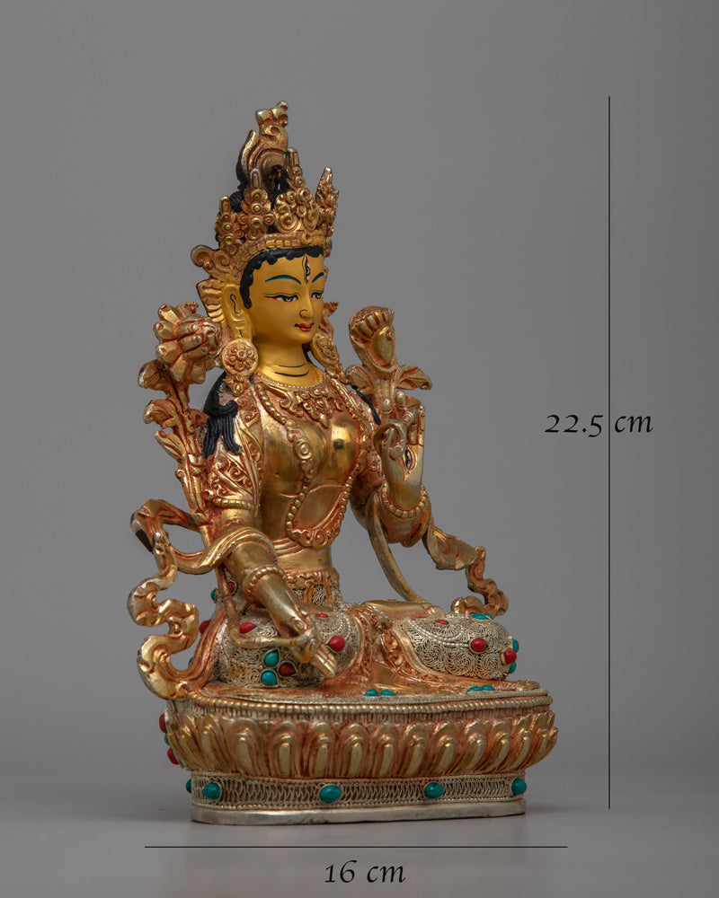 Copper White Tara Statue | Adorned in 24K Gold, Embodying Spiritual Enlightenment and Compassion