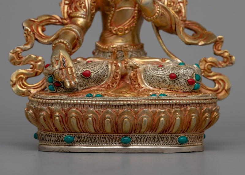 Copper White Tara Statue | Adorned in 24K Gold, Embodying Spiritual Enlightenment and Compassion