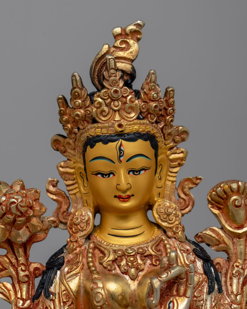 Copper White Tara Statue | Adorned in 24K Gold, Embodying Spiritual Enlightenment and Compassion