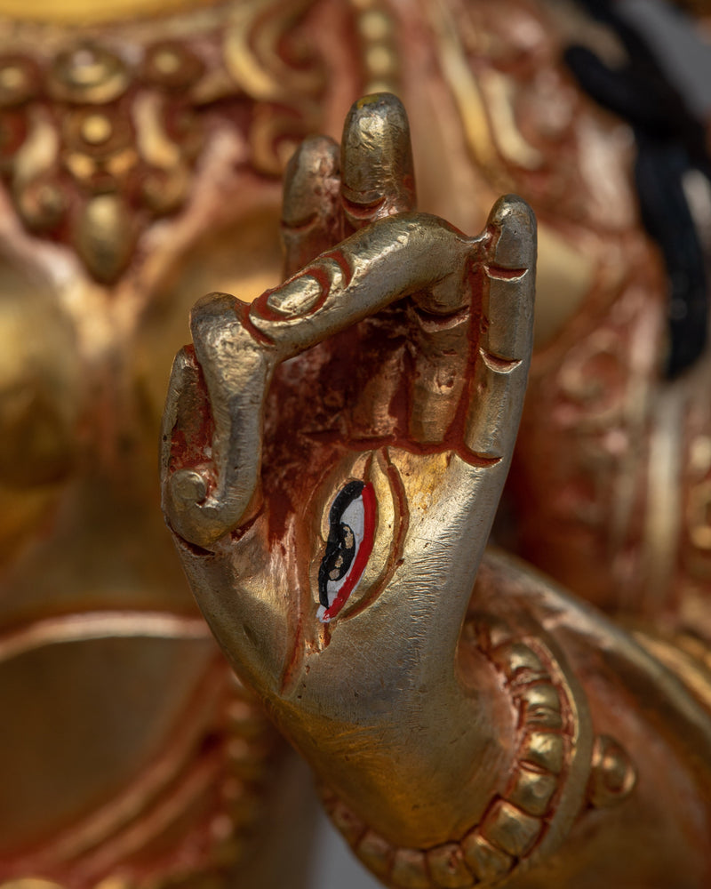 Copper White Tara Statue | Adorned in 24K Gold, Embodying Spiritual Enlightenment and Compassion