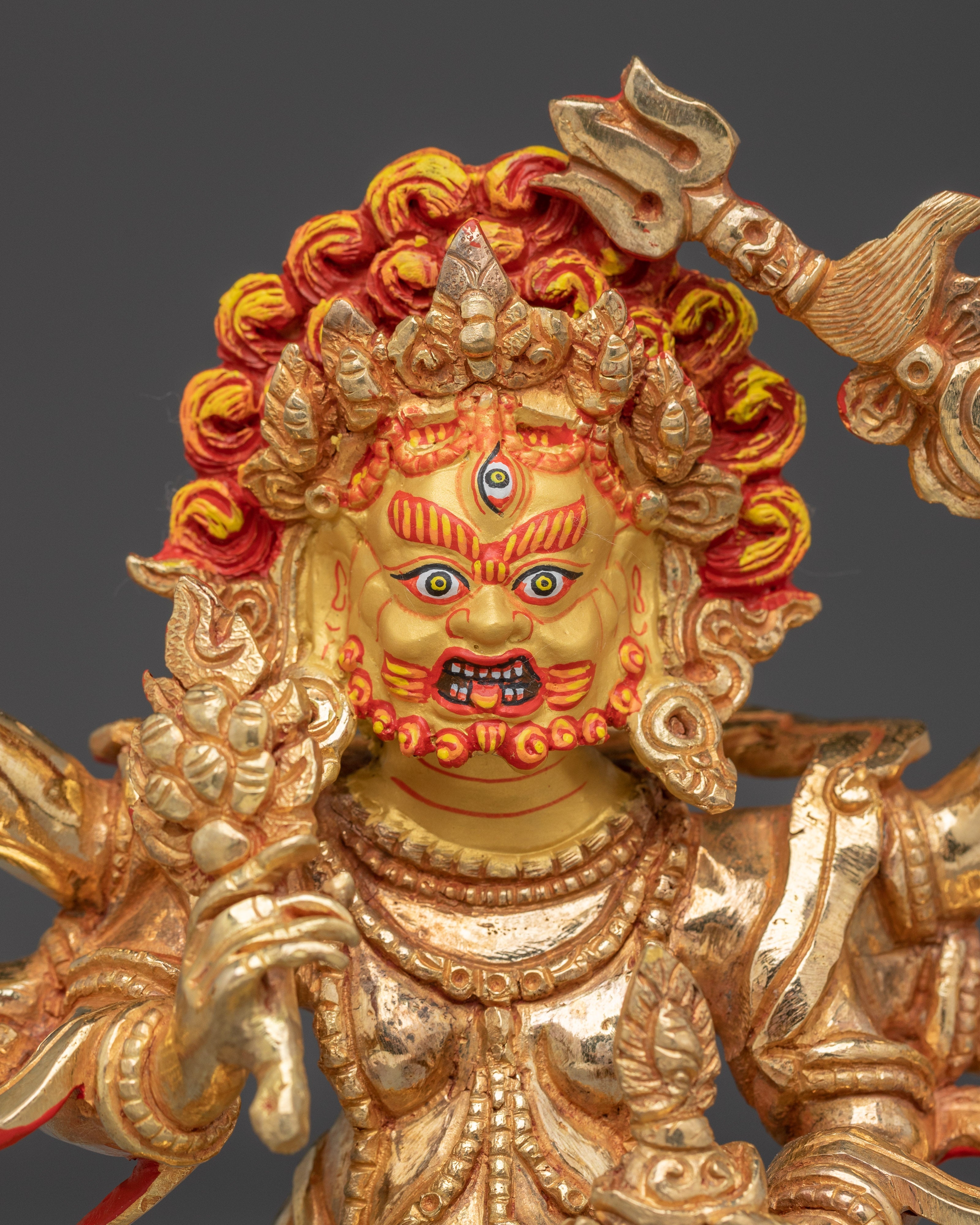 White Mahakala Gold Gilded Statue | Fierce Protector and Symbol of Purification
