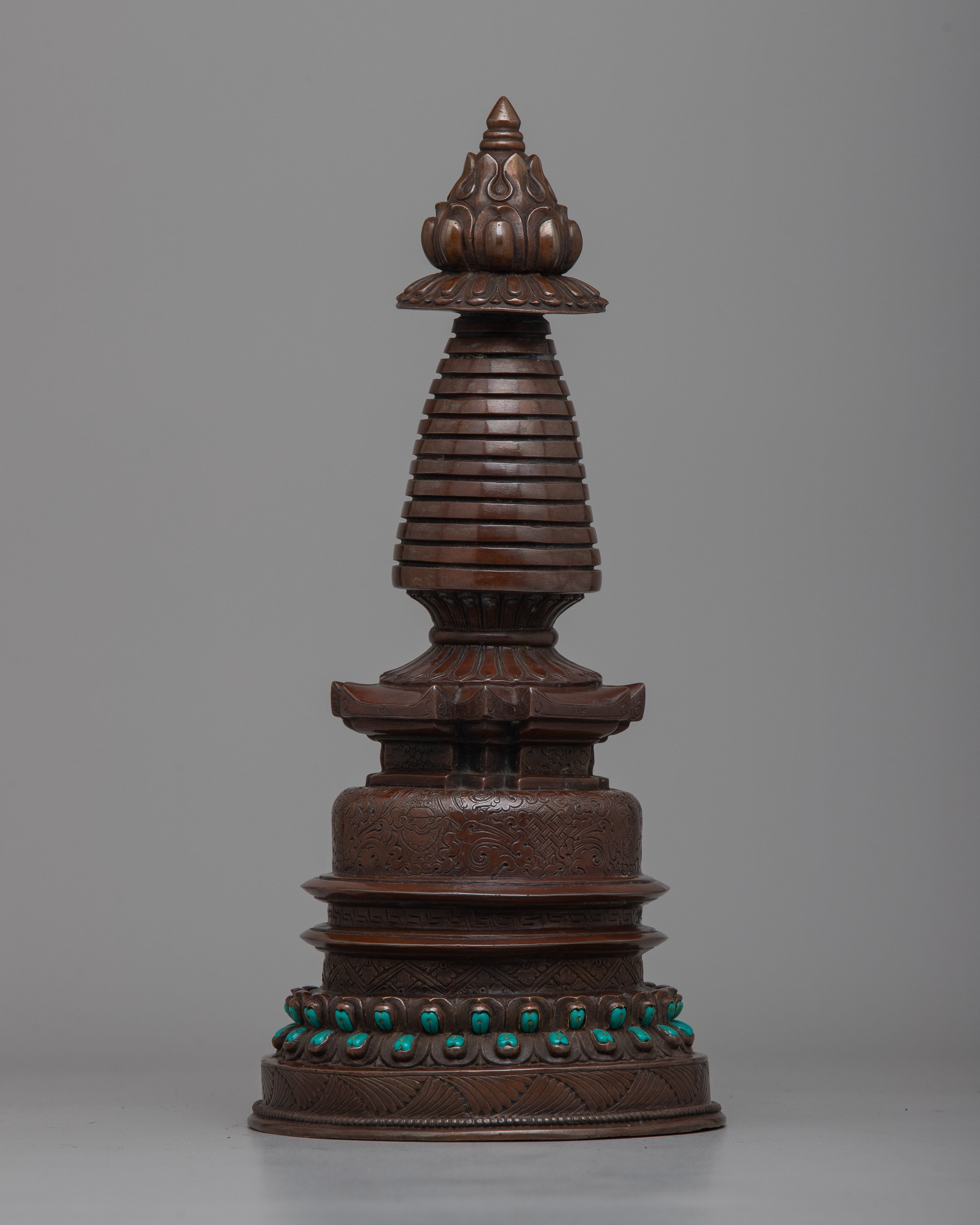 Oxidized Copper Kadampa Stupa | Timeless Symbol of Tibetan Spiritual Tradition