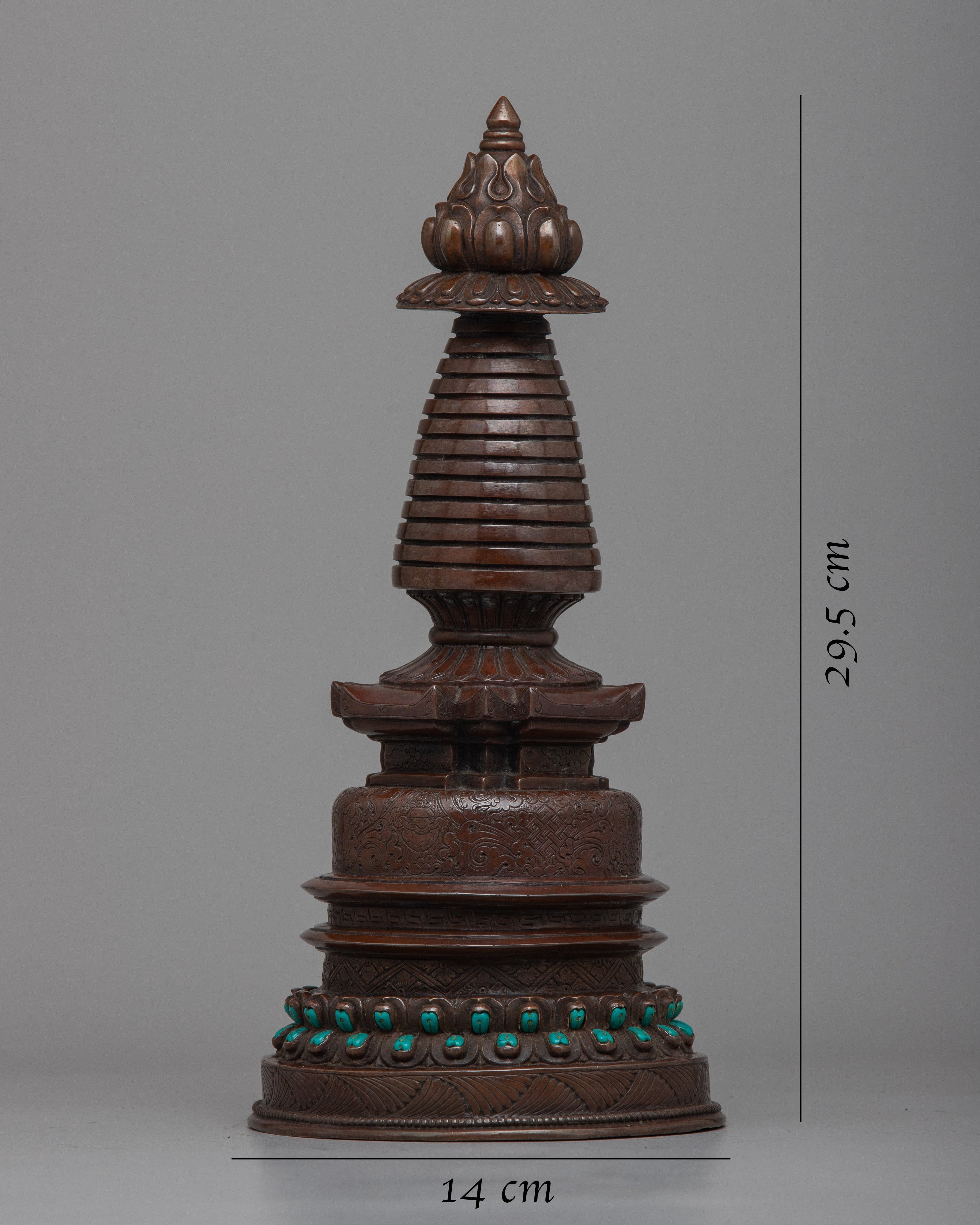 Oxidized Copper Kadampa Stupa | Timeless Symbol of Tibetan Spiritual Tradition
