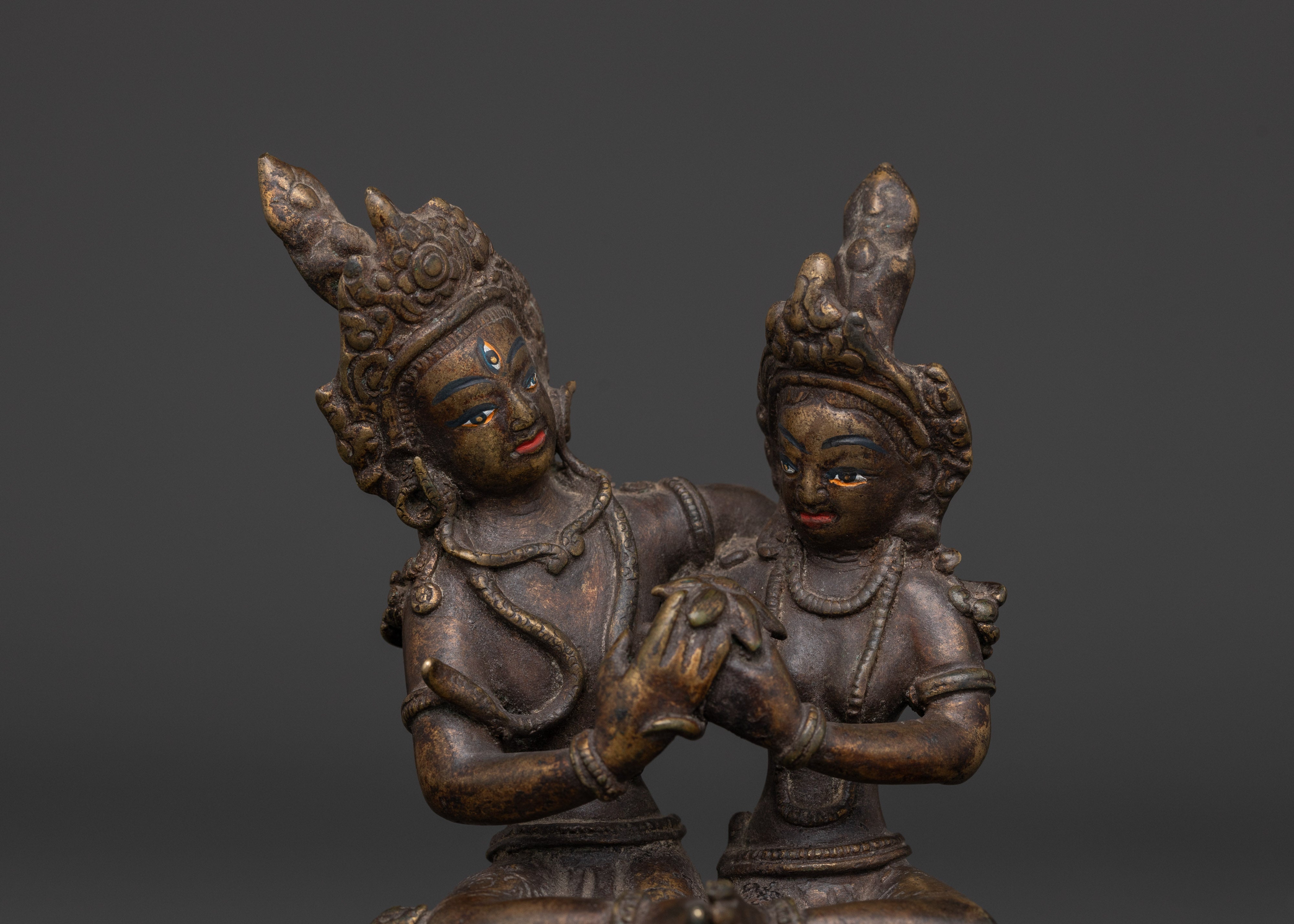 Vintage Bronze Shiva with Consort Statue for Altar & Sacred Decor