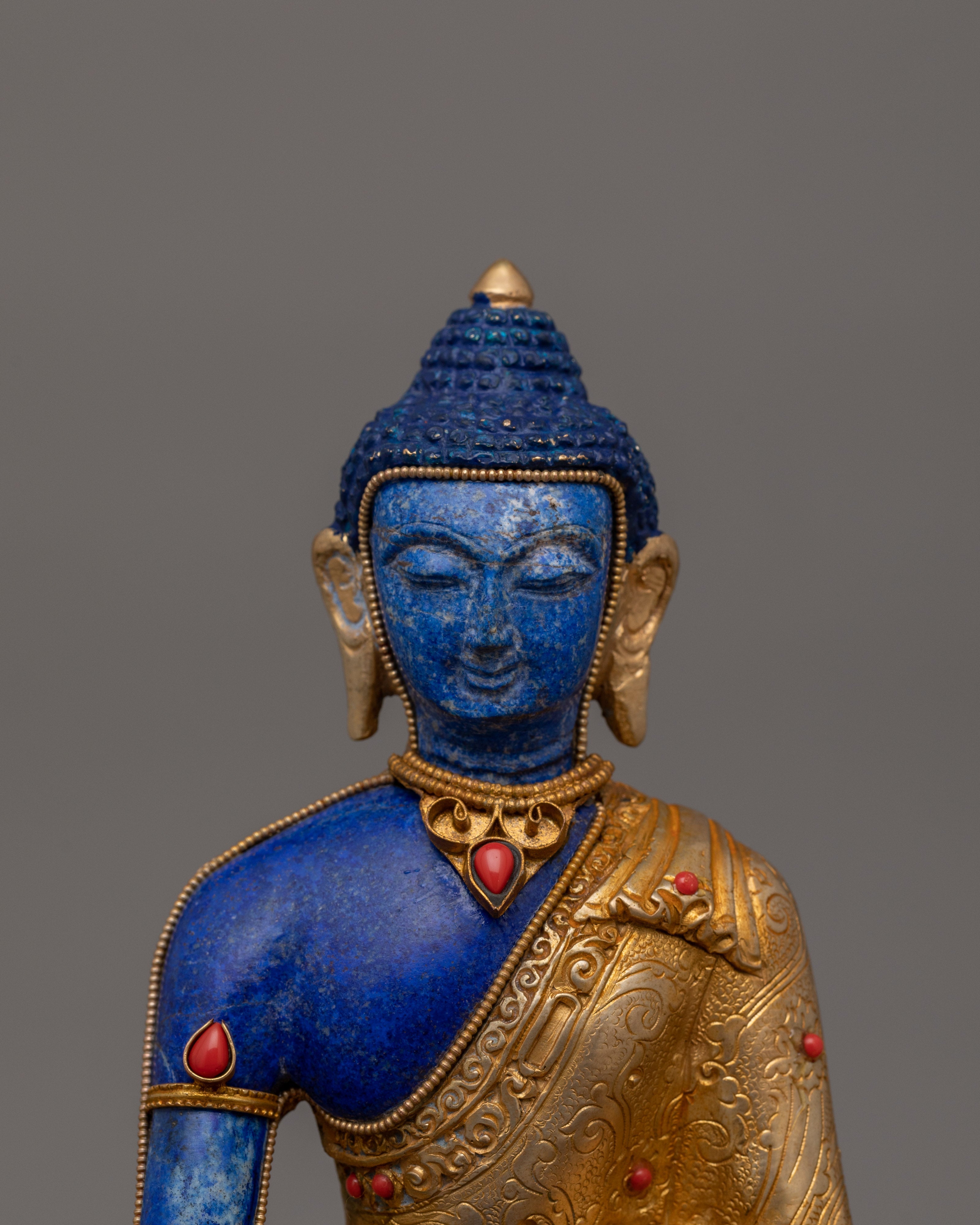 Lapis Stone Shakyamuni Buddha Statue | 24K Gold Gilded Artwork