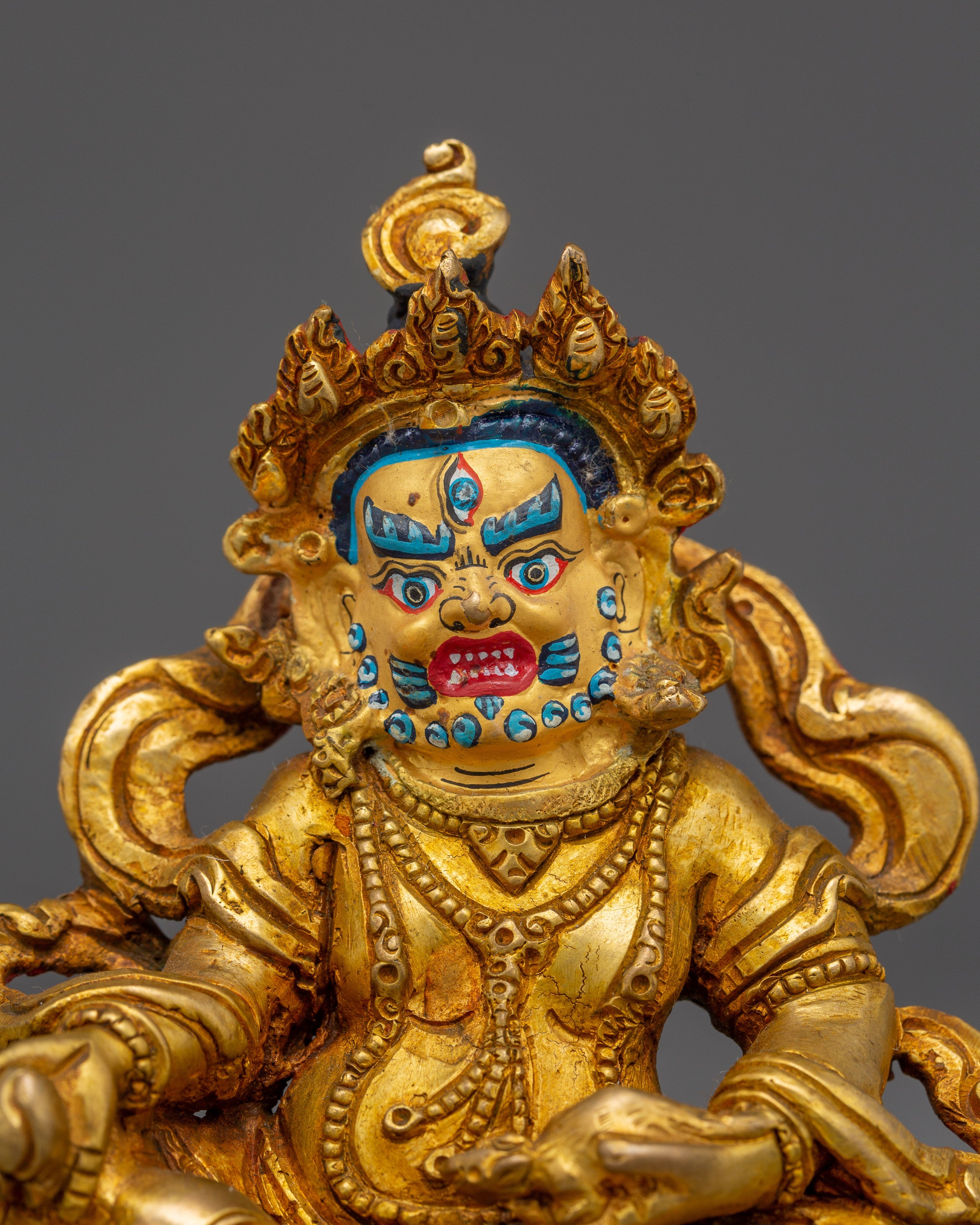 Sacred Dzambala Statue for Abundance | Copper Body, Gold Gilded, Acrylic Color