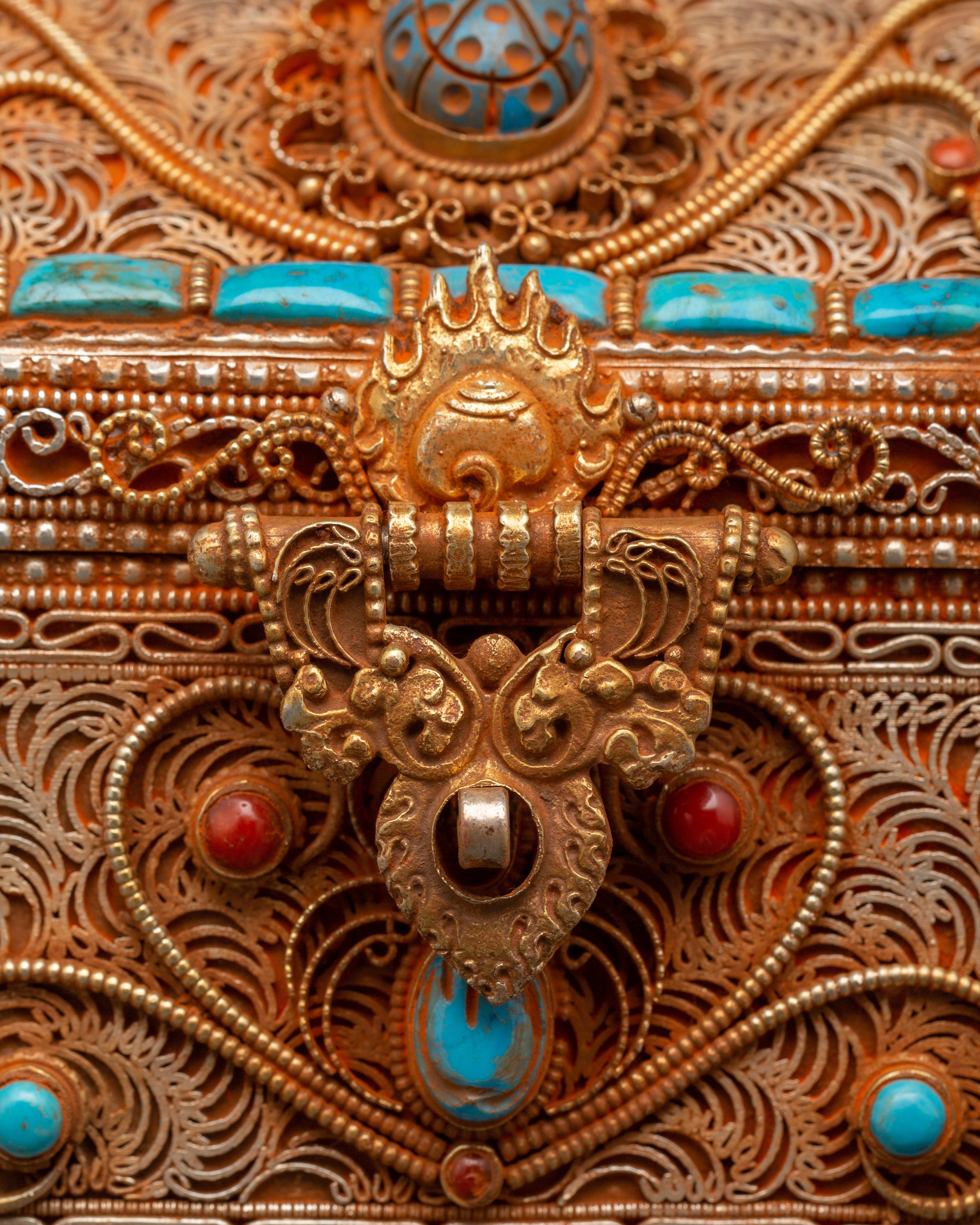 Himalayan Box with Filigree Work | Sacred Gemstone Inlay