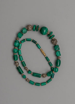 Handcrafted Gemstone Necklace with White Metal Accents | Traditional Himalayan Design