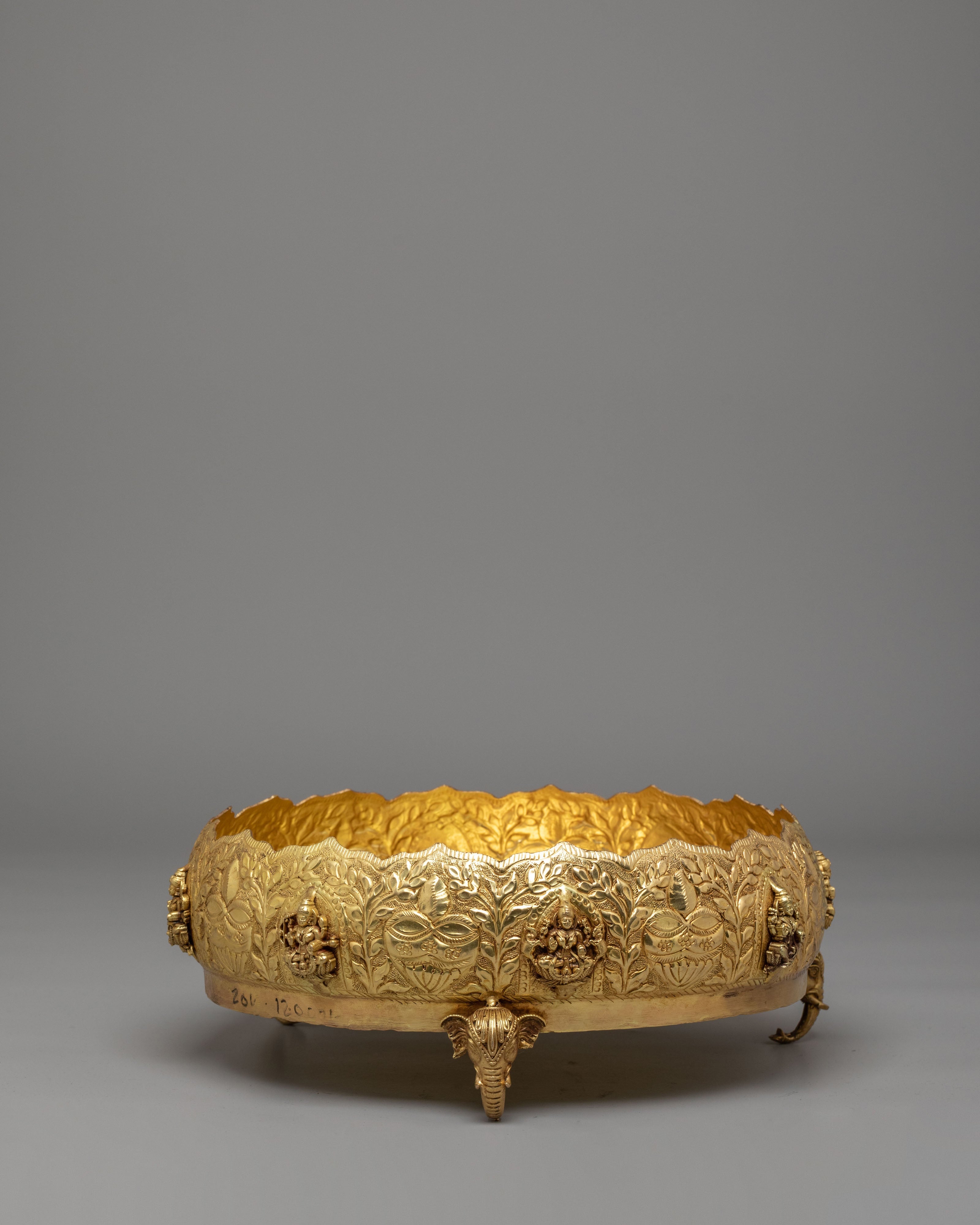 Himalayan Spiritual Urli Bowl | Brass with Elephant Legs & Deity Engravings