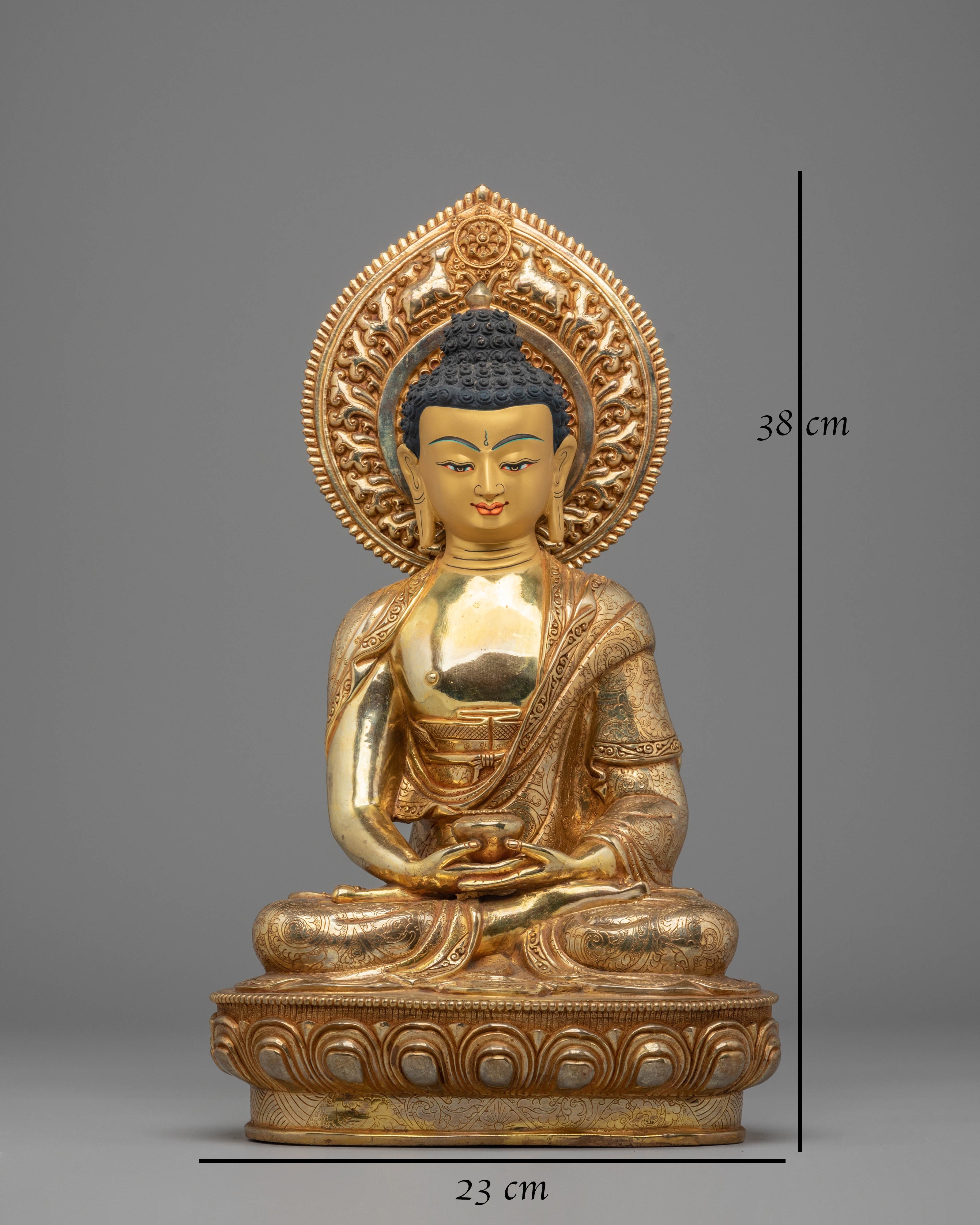 Handcrafted Amitabha Buddha Statue with Copper Body and 24K Gold Gilding