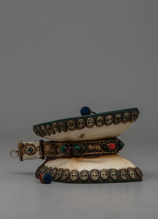 Handcrafted Tibetan Skull Damaru Drum | Ritual Instrument for Meditation