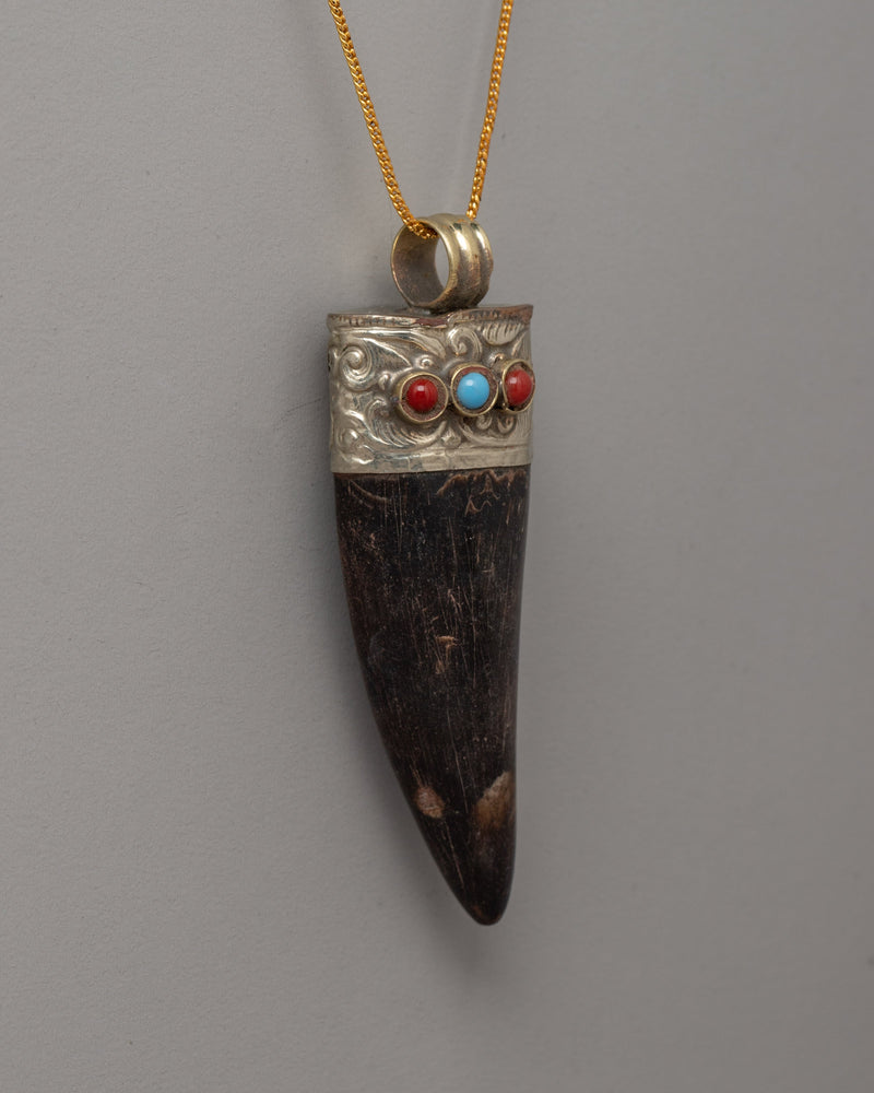 Ethically Made Goat Horn Pendant with Turquoise | Spiritual Protection and Style