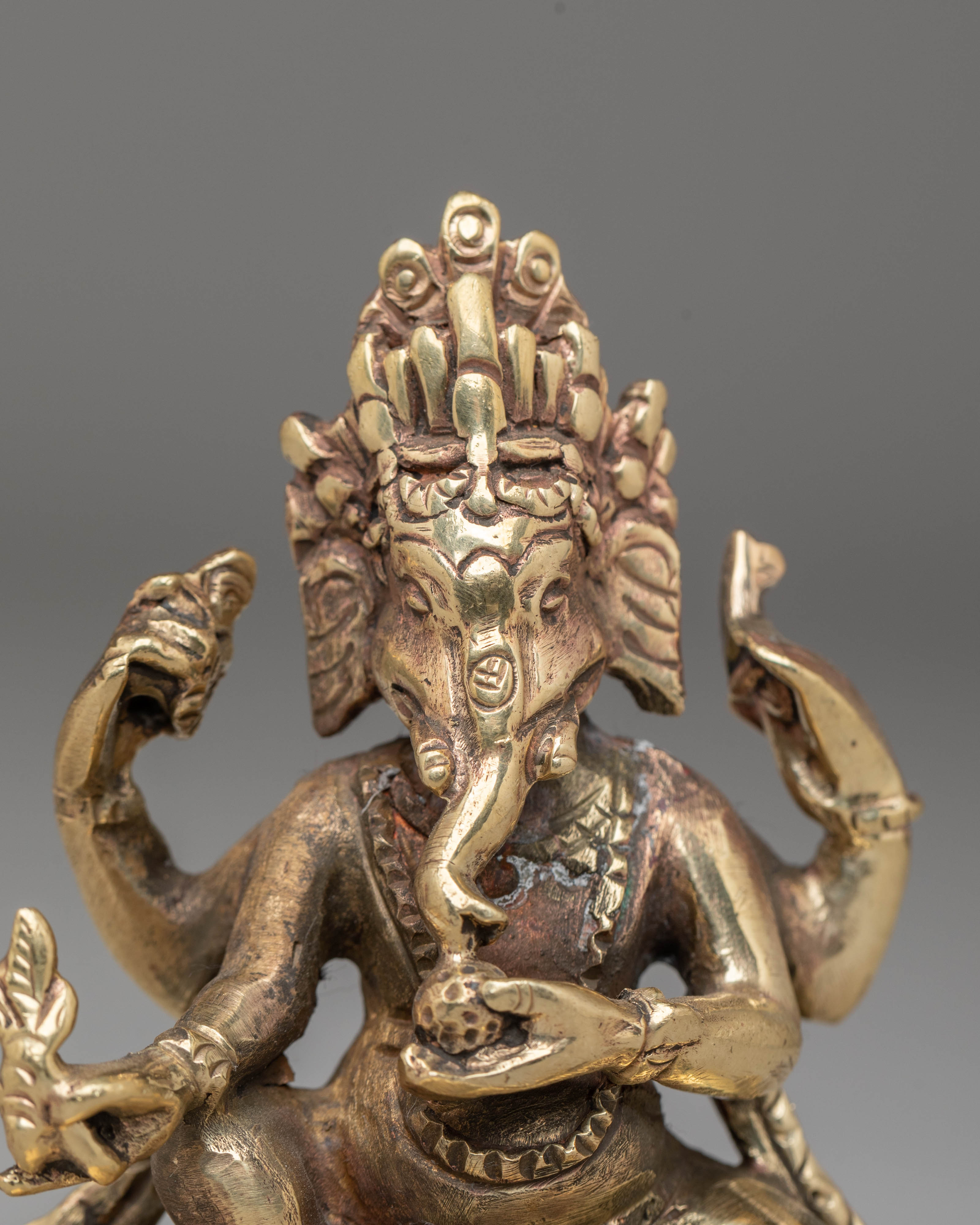 Handcrafted Ganesh Statue for Rituals | Copper Body Ganesha Figurine