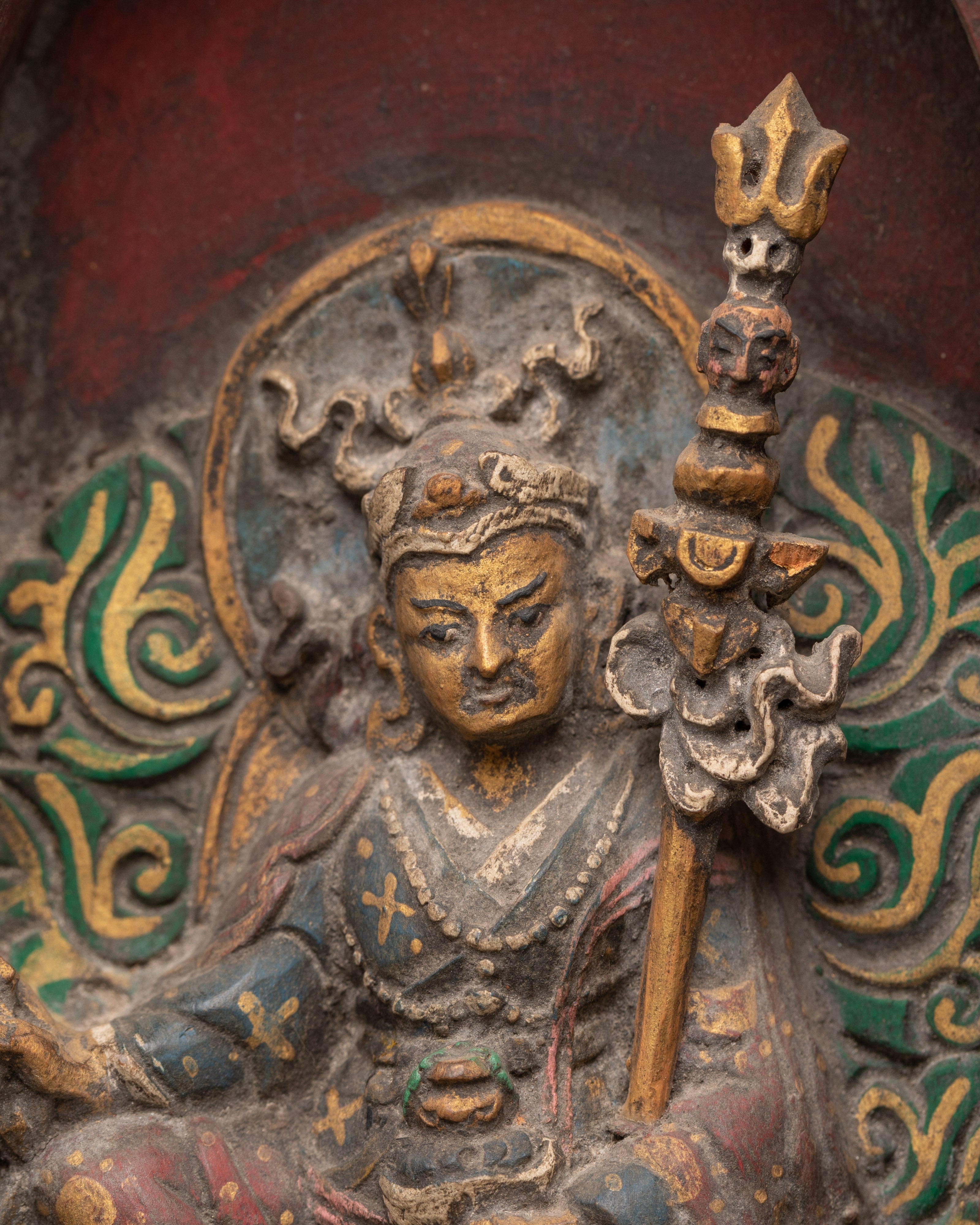 Tibetan Guru Rinpoche Shrine Box | Handcarved Wooden Altar Cabinet