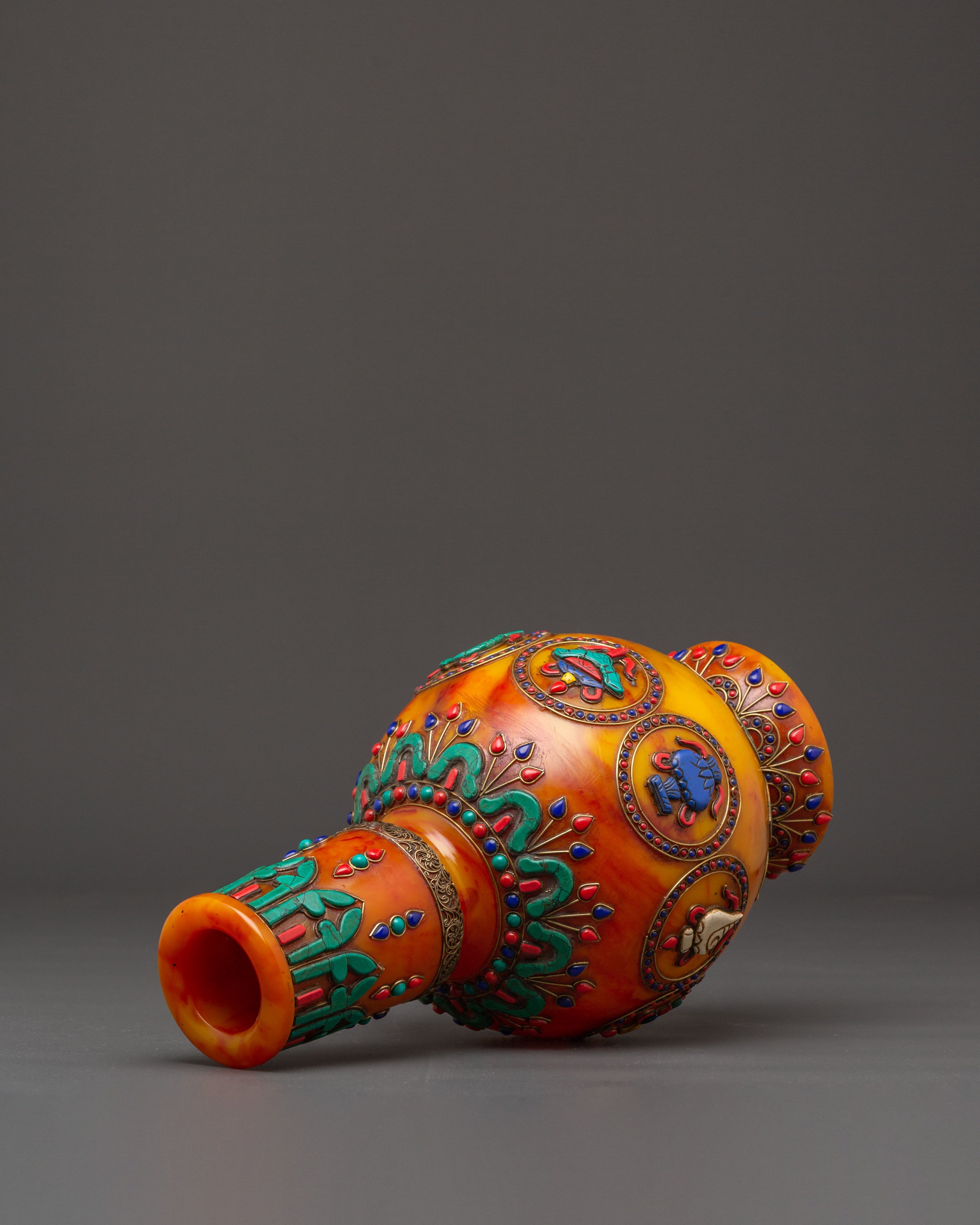 Decorative Resin Vase | Vase with Lapis, Coral, and Turquoise Stones