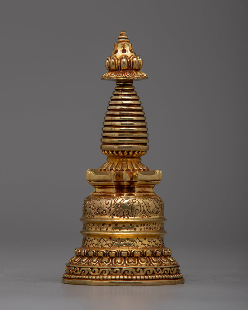 Exquisite Copper Stupa | Adorned with 24K Gold Plating for Opulent Beauty