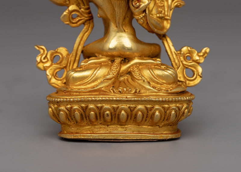 Manjushri with Consort Figurine | A Gold-Plated Tibetan Buddhist Wisdom Deity