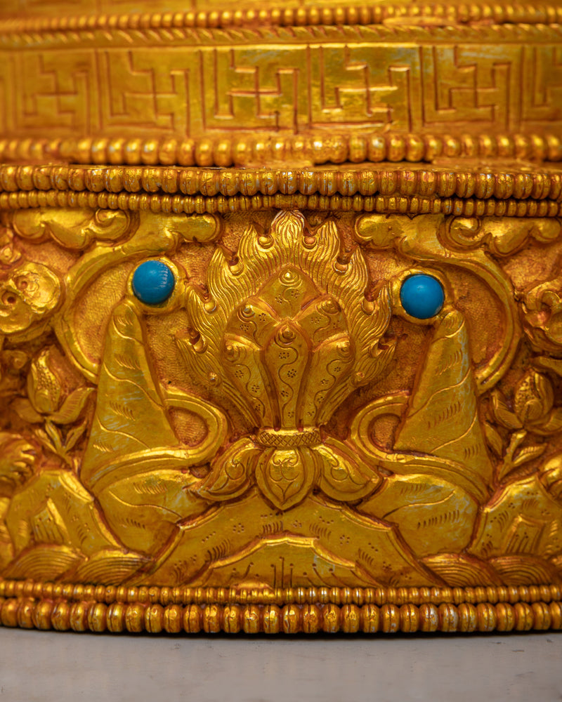 24K Gold-Plated Tibetan Dhupur Rice Pot |  Elevate Your Sacred Offerings with Divine Opulence and Tradition