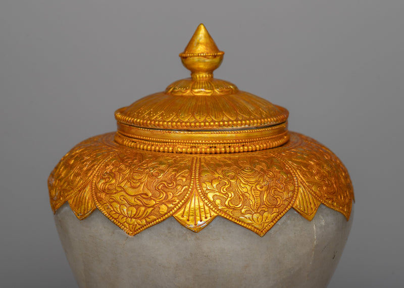 24K Gold-Plated Tibetan Dhupur Rice Pot |  Elevate Your Sacred Offerings with Divine Opulence and Tradition