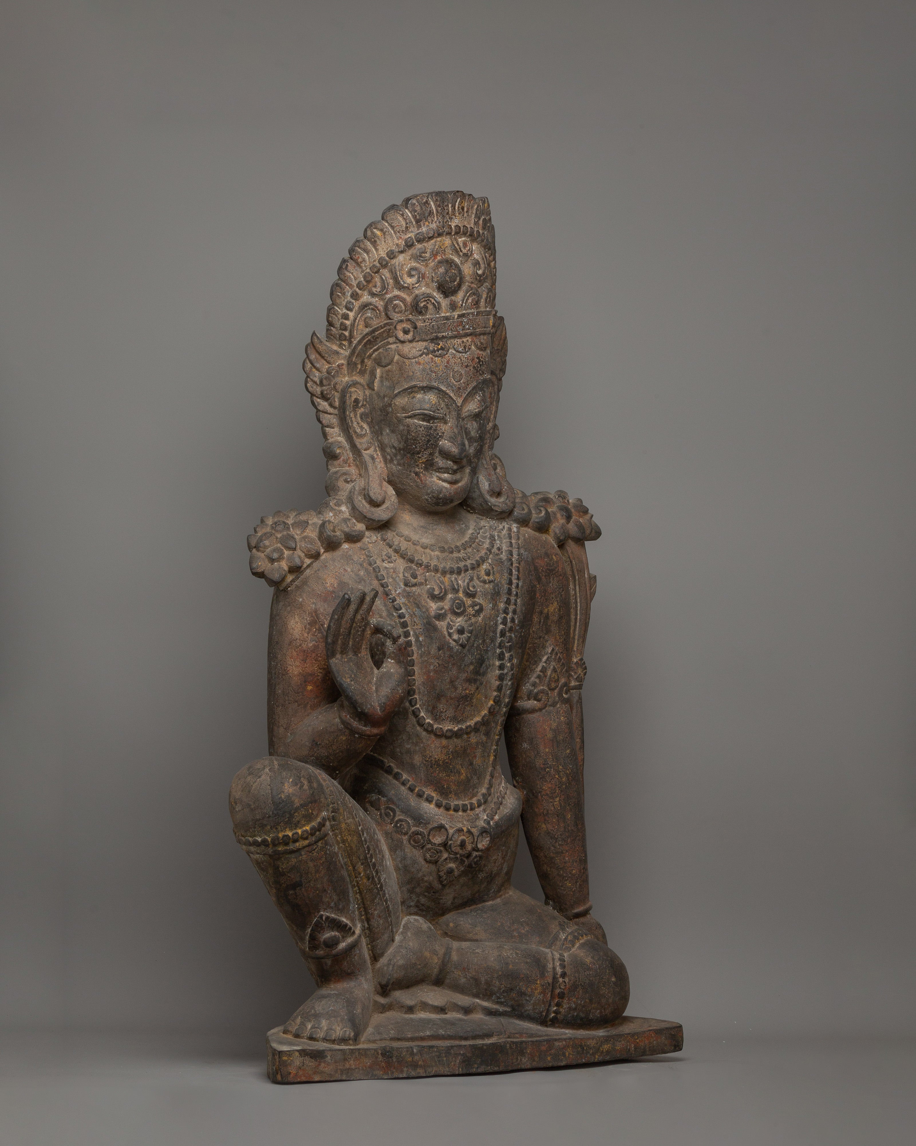 Handcarved Wooden Lokeshwor Statue | Divine Buddhist Protector