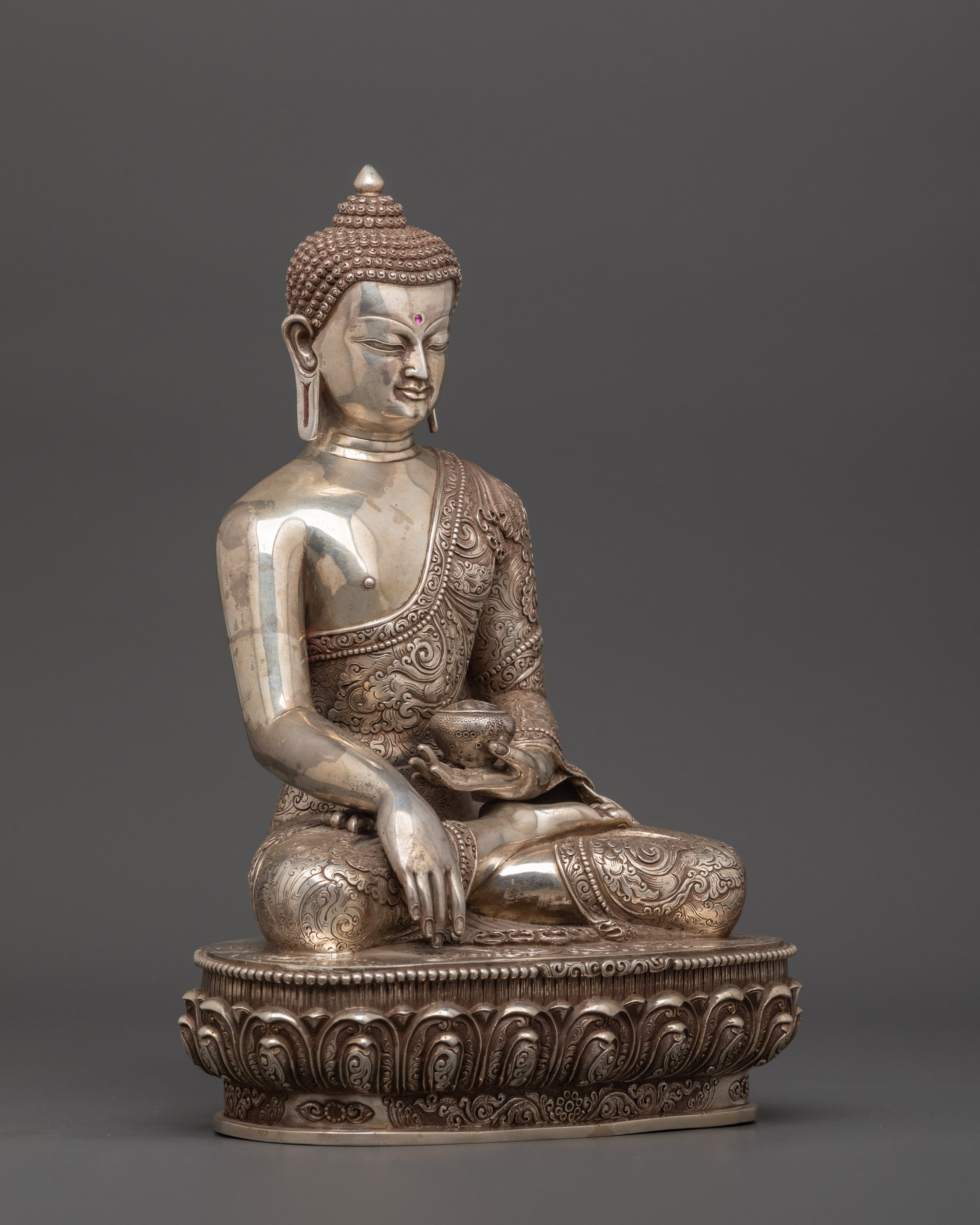 Pure Silver Shakyamuni Buddha Statue | Handcrafted Spiritual Decor