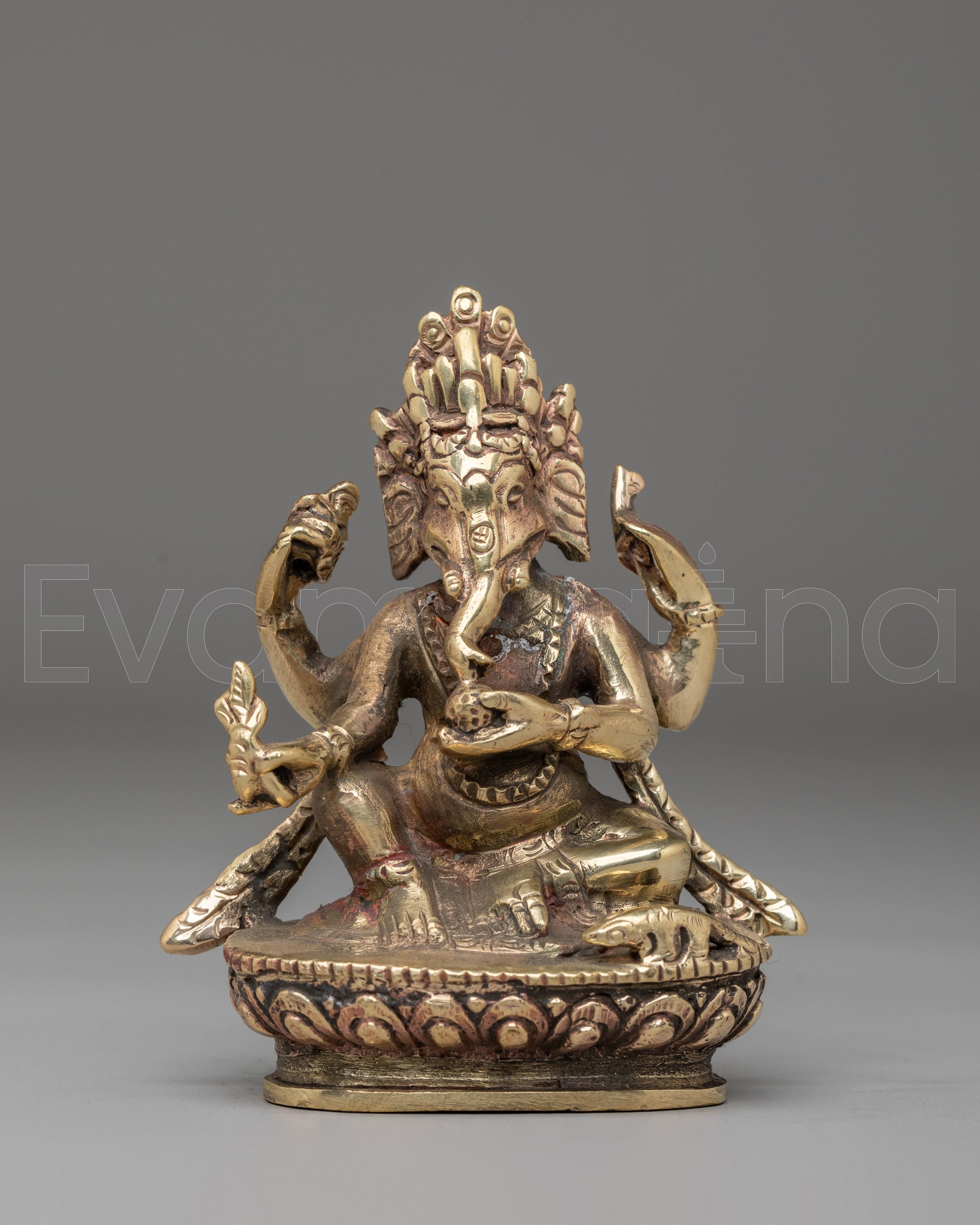 Handcrafted Ganesh Statue for Rituals | Copper Body Ganesha Figurine