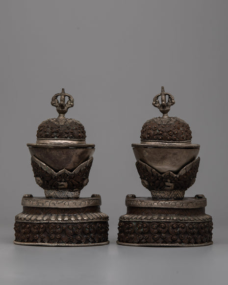 Handmade Tibetan Kapala Set | Sacred Ritual Vessels for Offering
